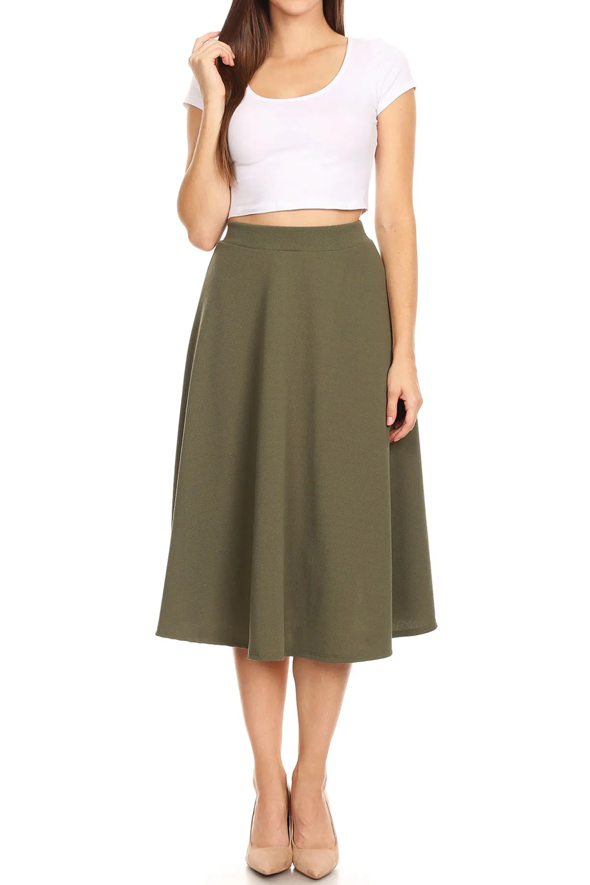 Women's Flared Lightweight Elastic Midi A-Line Skirt - Comfortable and Stylish