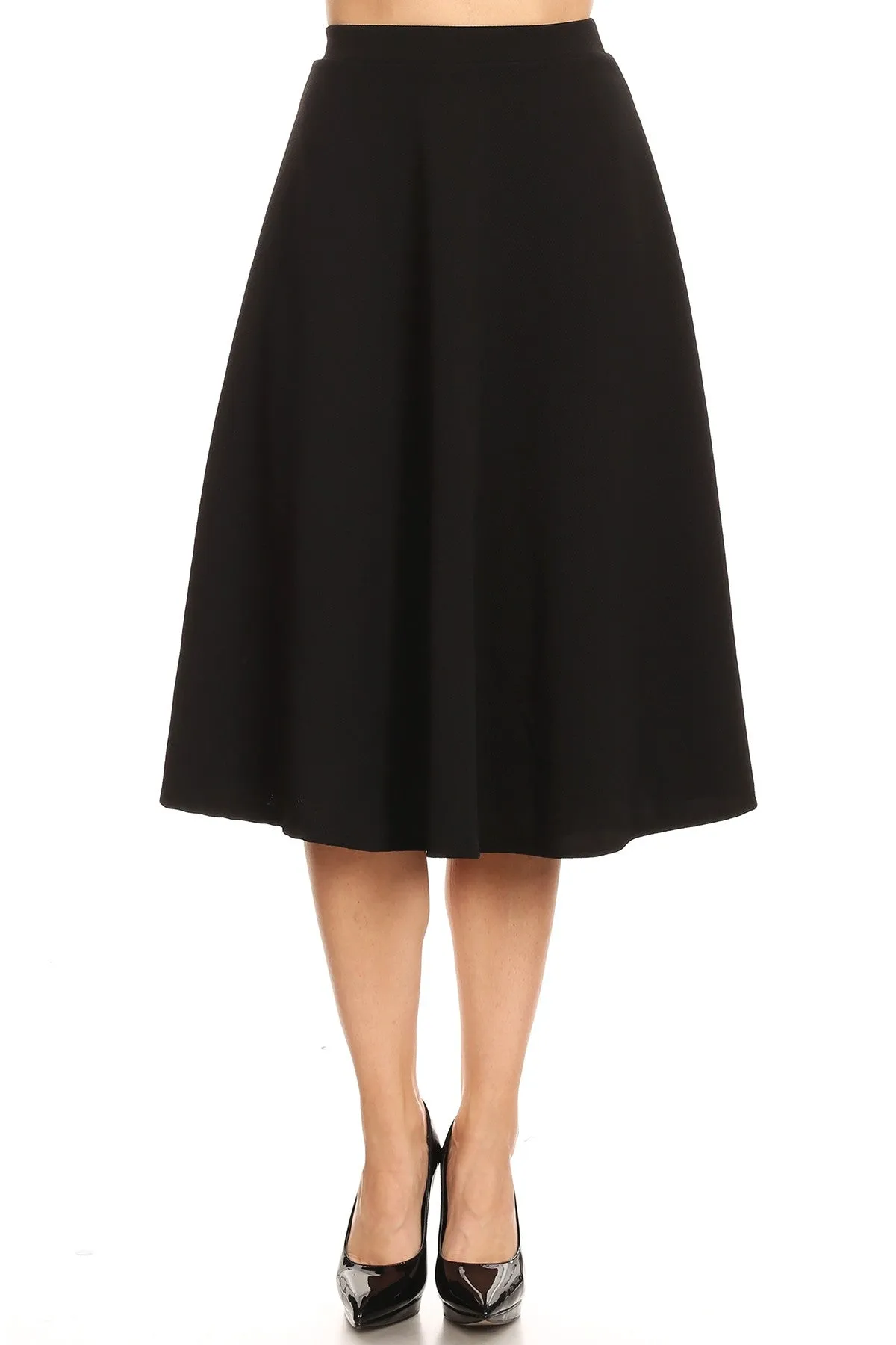 Women's Flared Lightweight Elastic Midi A-Line Skirt - Comfortable and Stylish