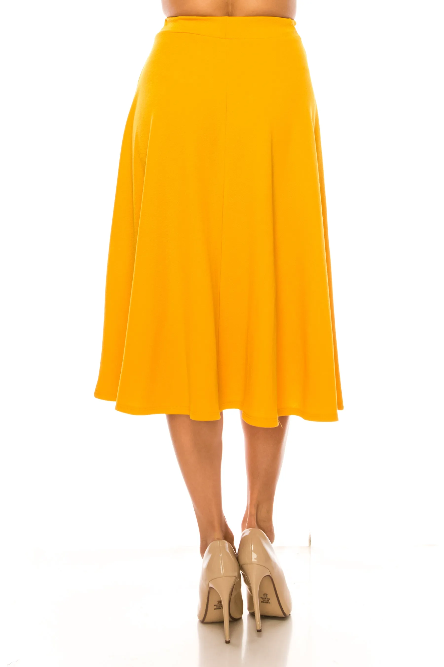 Women's Flared Lightweight Elastic Midi A-Line Skirt - Comfortable and Stylish