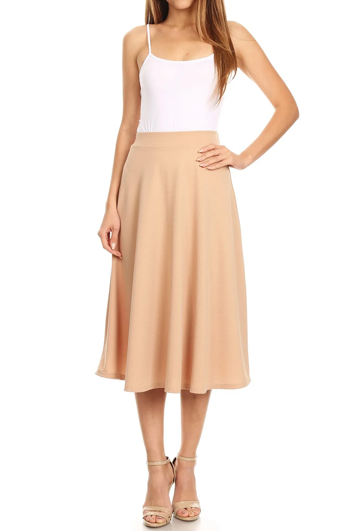 Women's Flared Lightweight Elastic Midi A-Line Skirt - Comfortable and Stylish