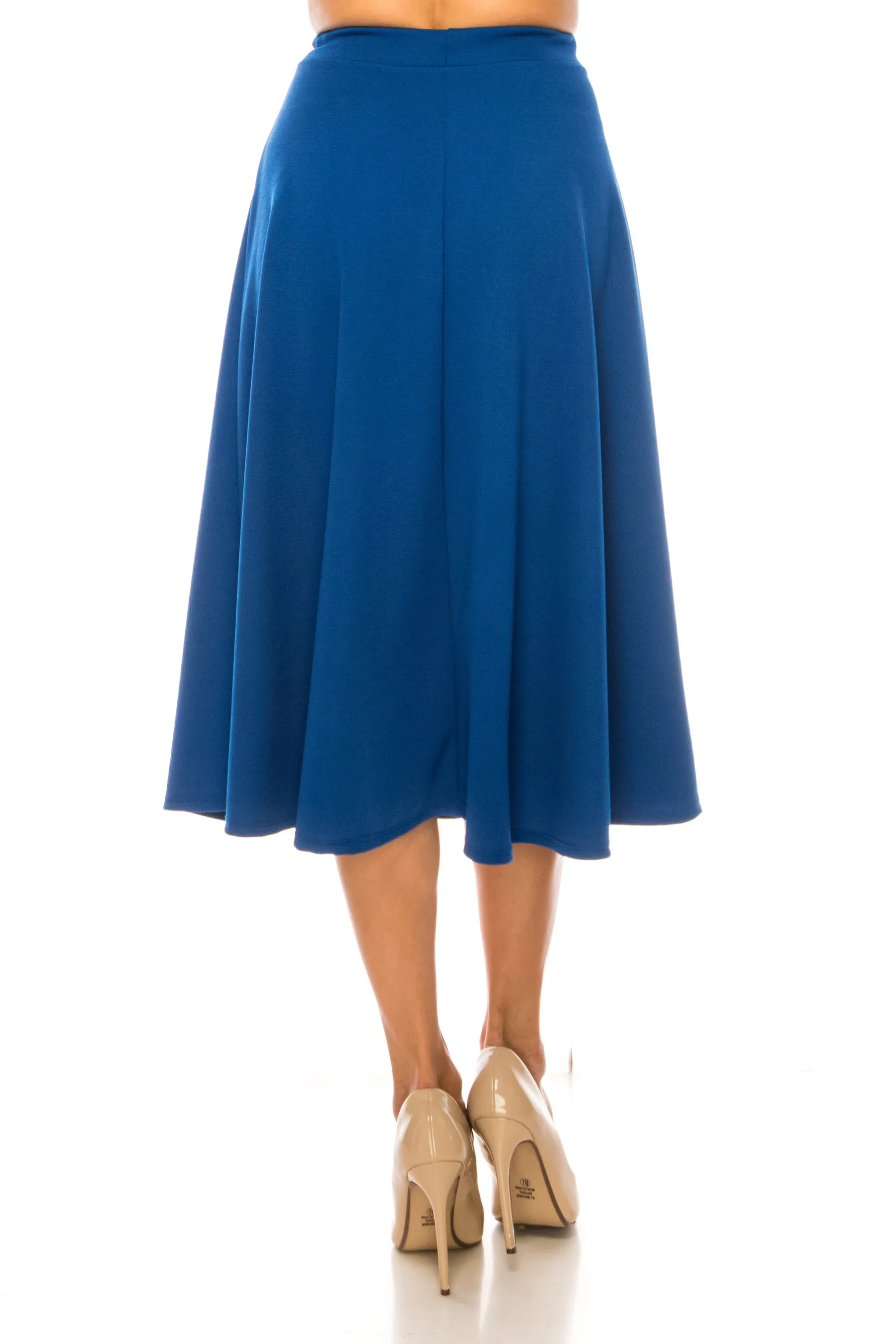 Women's Flared Lightweight Elastic Midi A-Line Skirt - Comfortable and Stylish