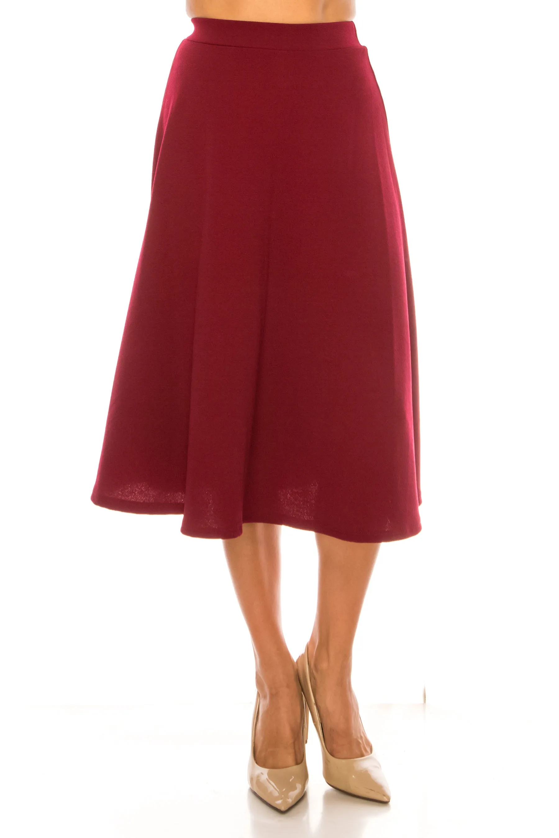 Women's Flared Lightweight Elastic Midi A-Line Skirt - Comfortable and Stylish