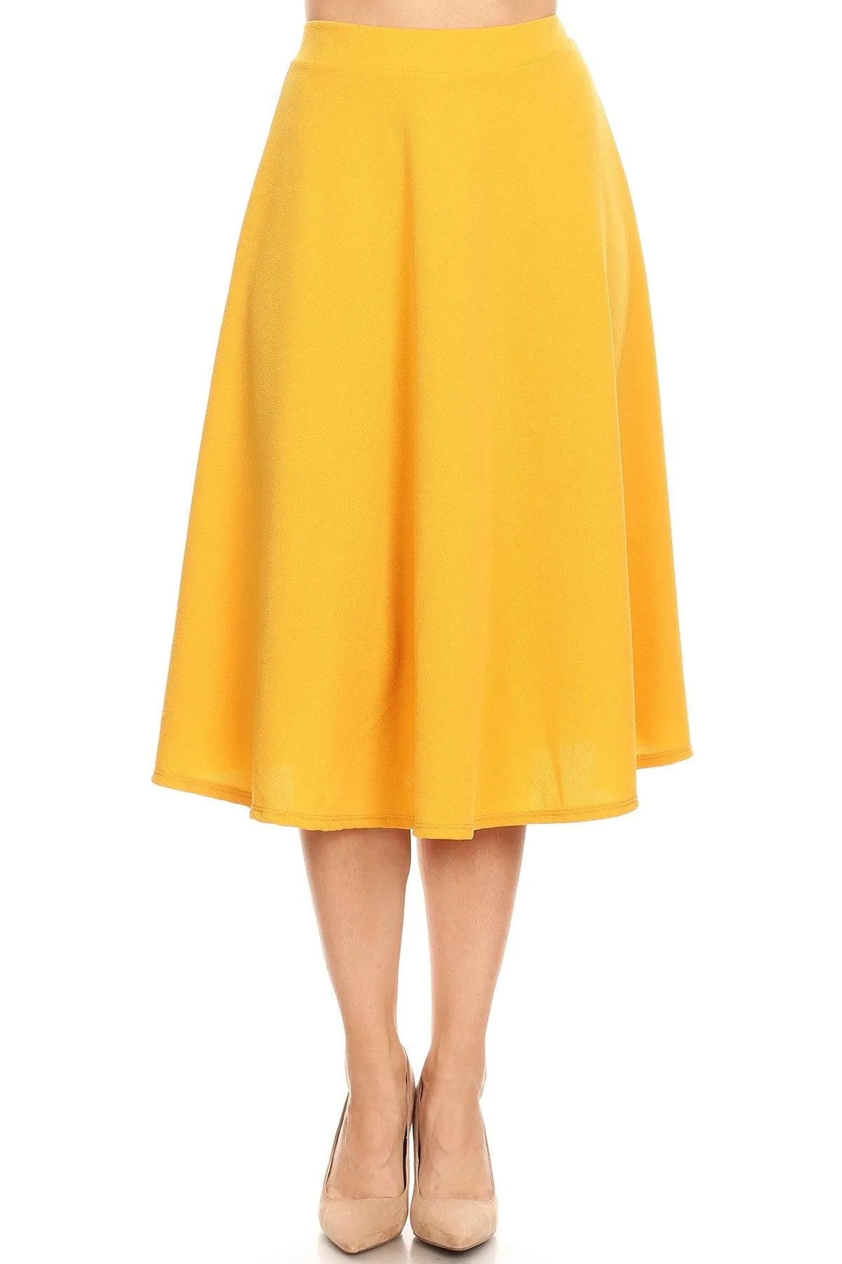 Women's Flared Lightweight Elastic Midi A-line Skirt