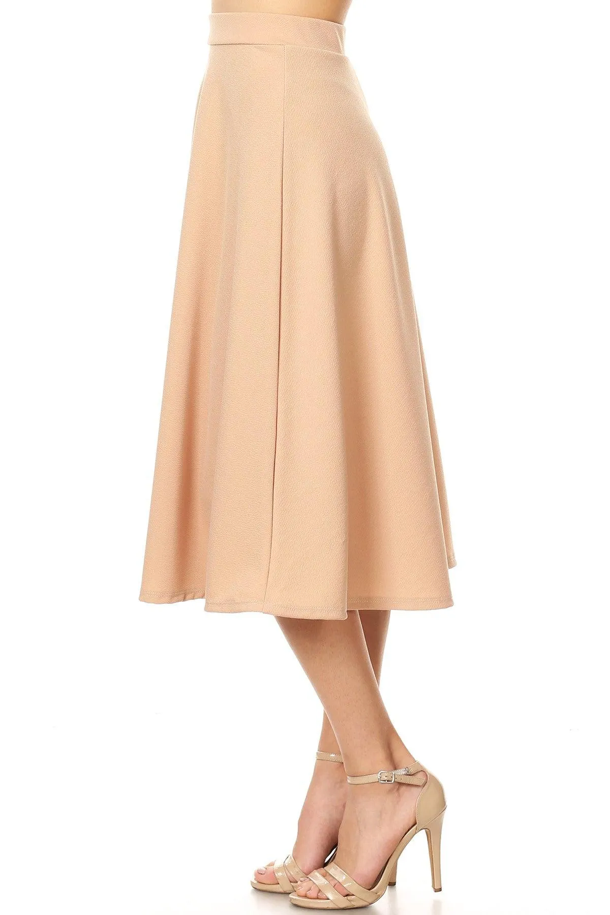 Women's Flared Lightweight Elastic Midi A-line Skirt