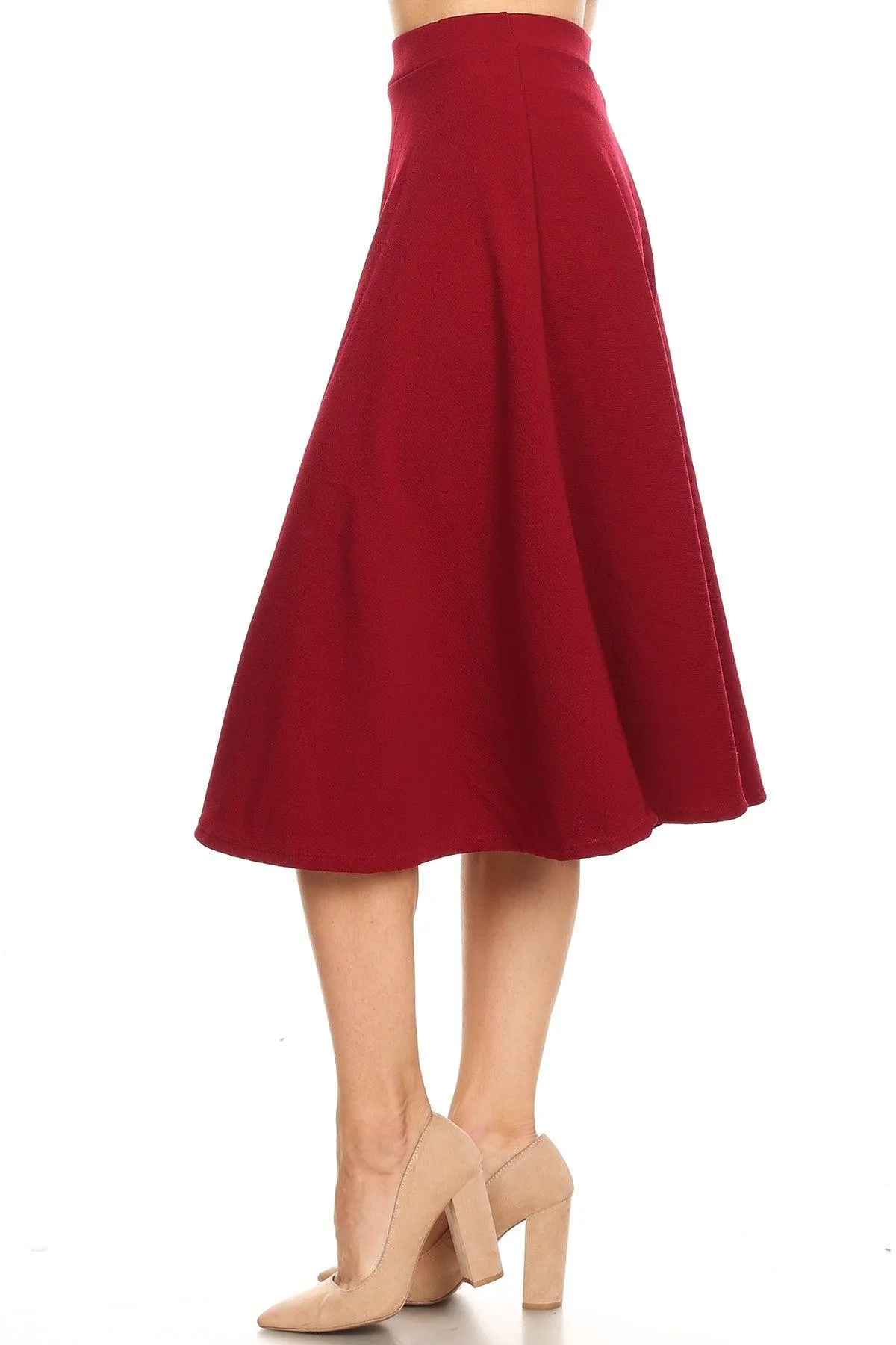 Women's Flared Lightweight Elastic Midi A-line Skirt