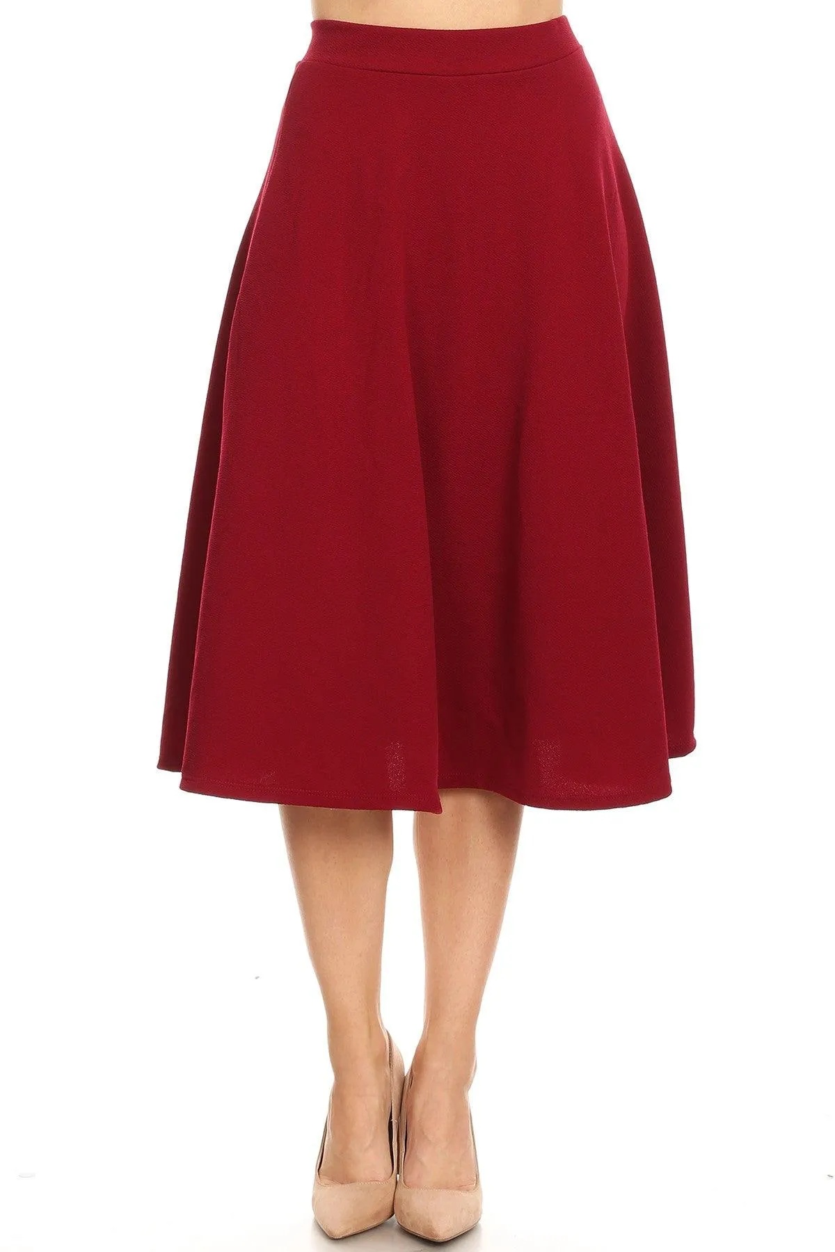 Women's Flared Lightweight Elastic Midi A-line Skirt