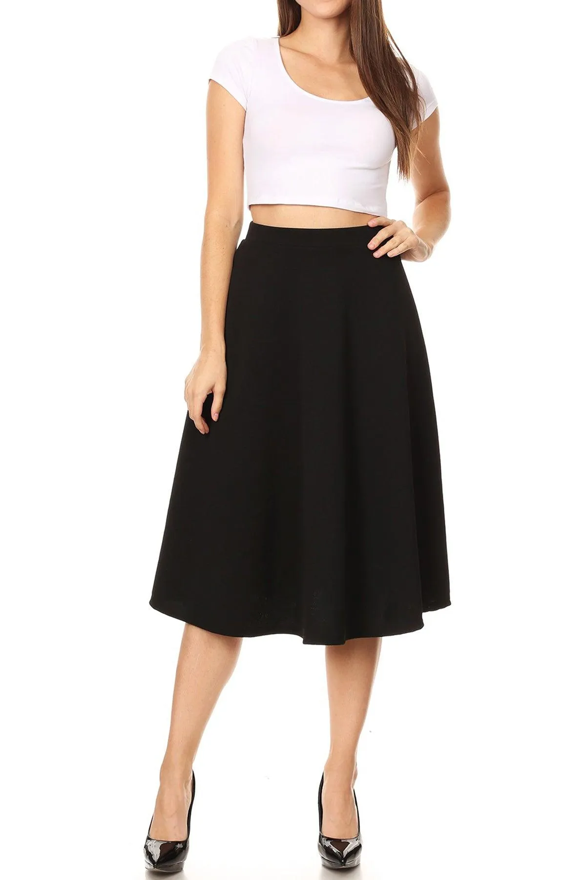 Women's Flared Lightweight Elastic Midi A-line Skirt