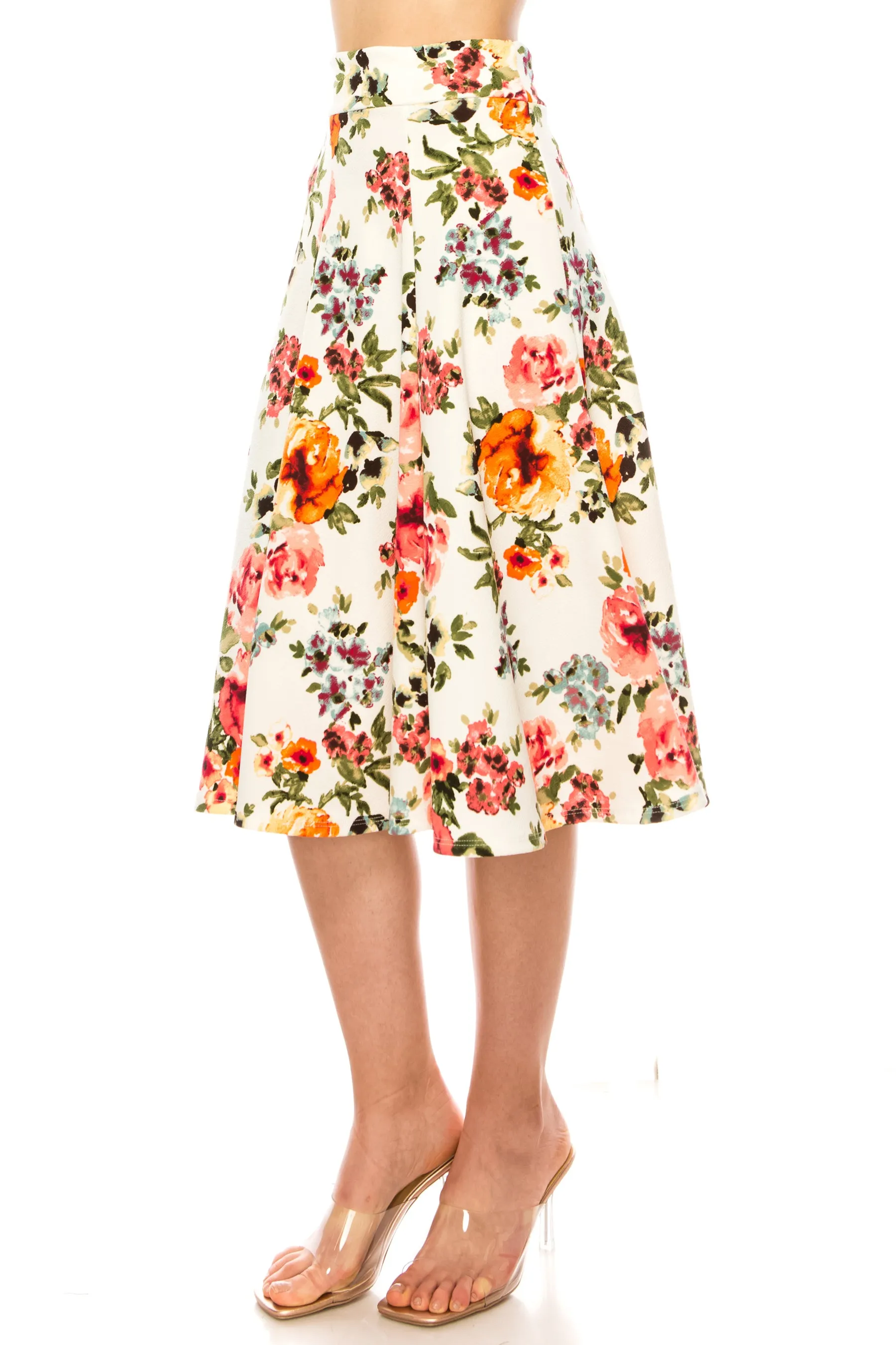 Women's Floral print A-line midi skirt