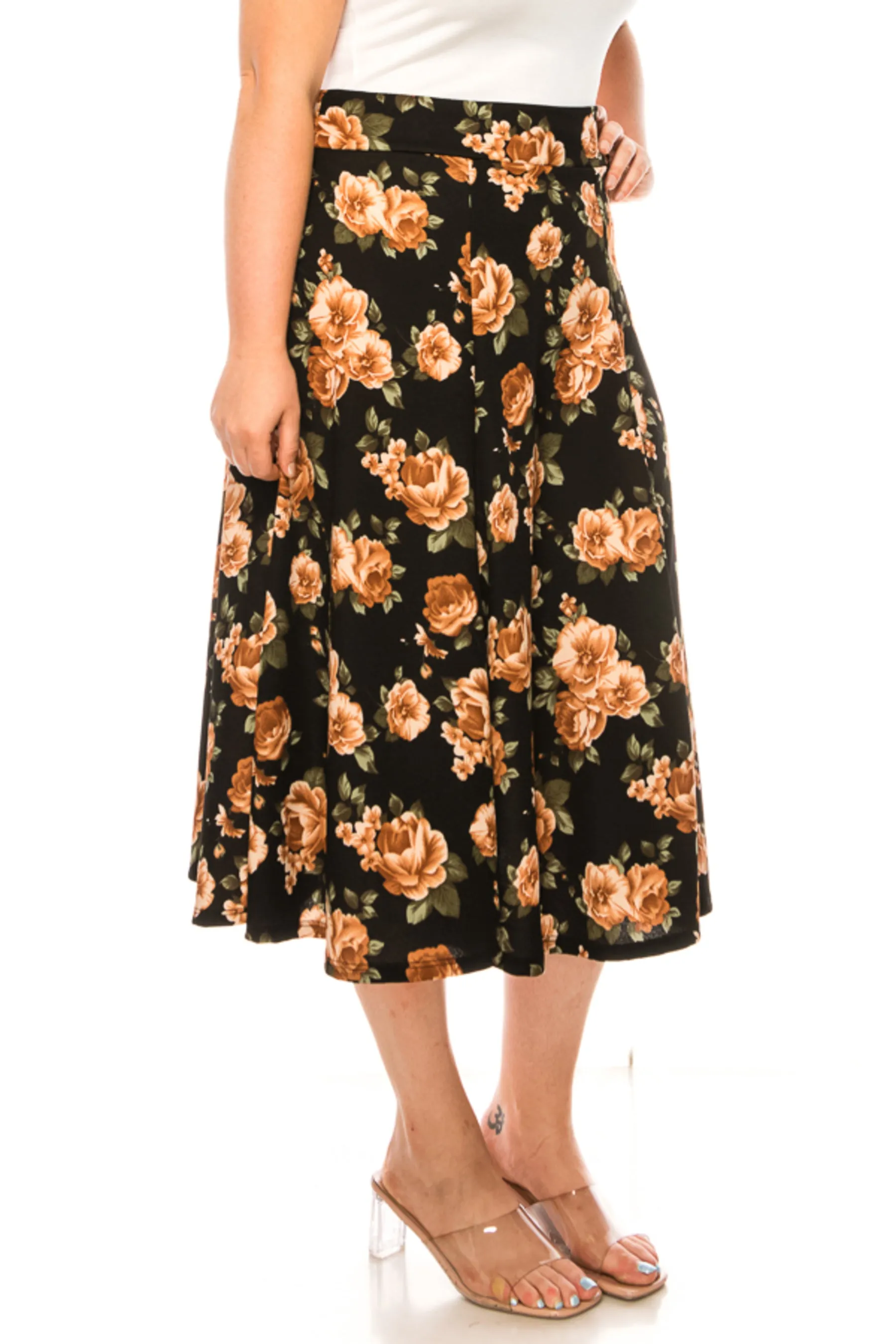 Women's Floral print A-line midi skirt