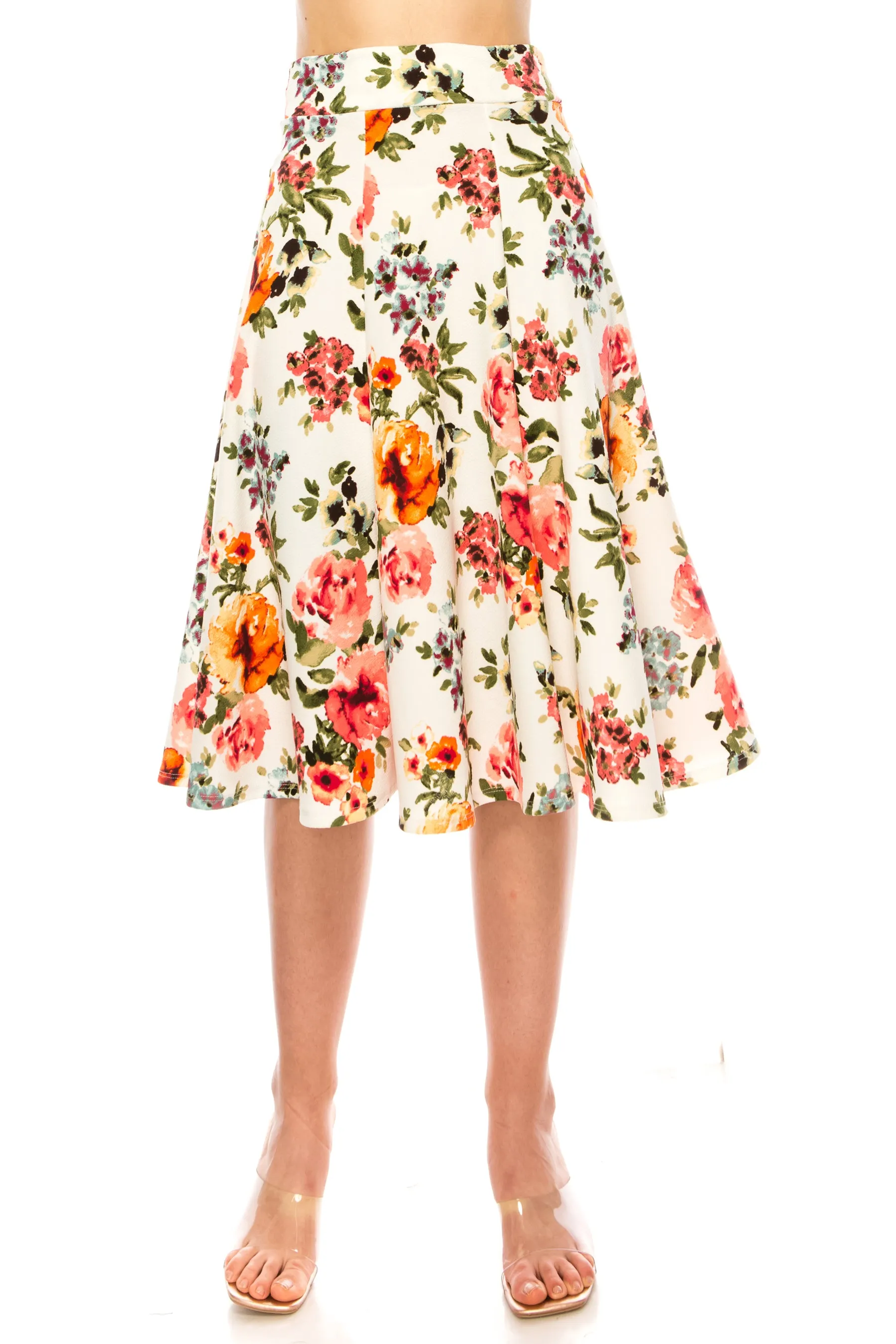 Women's Floral print A-line midi skirt