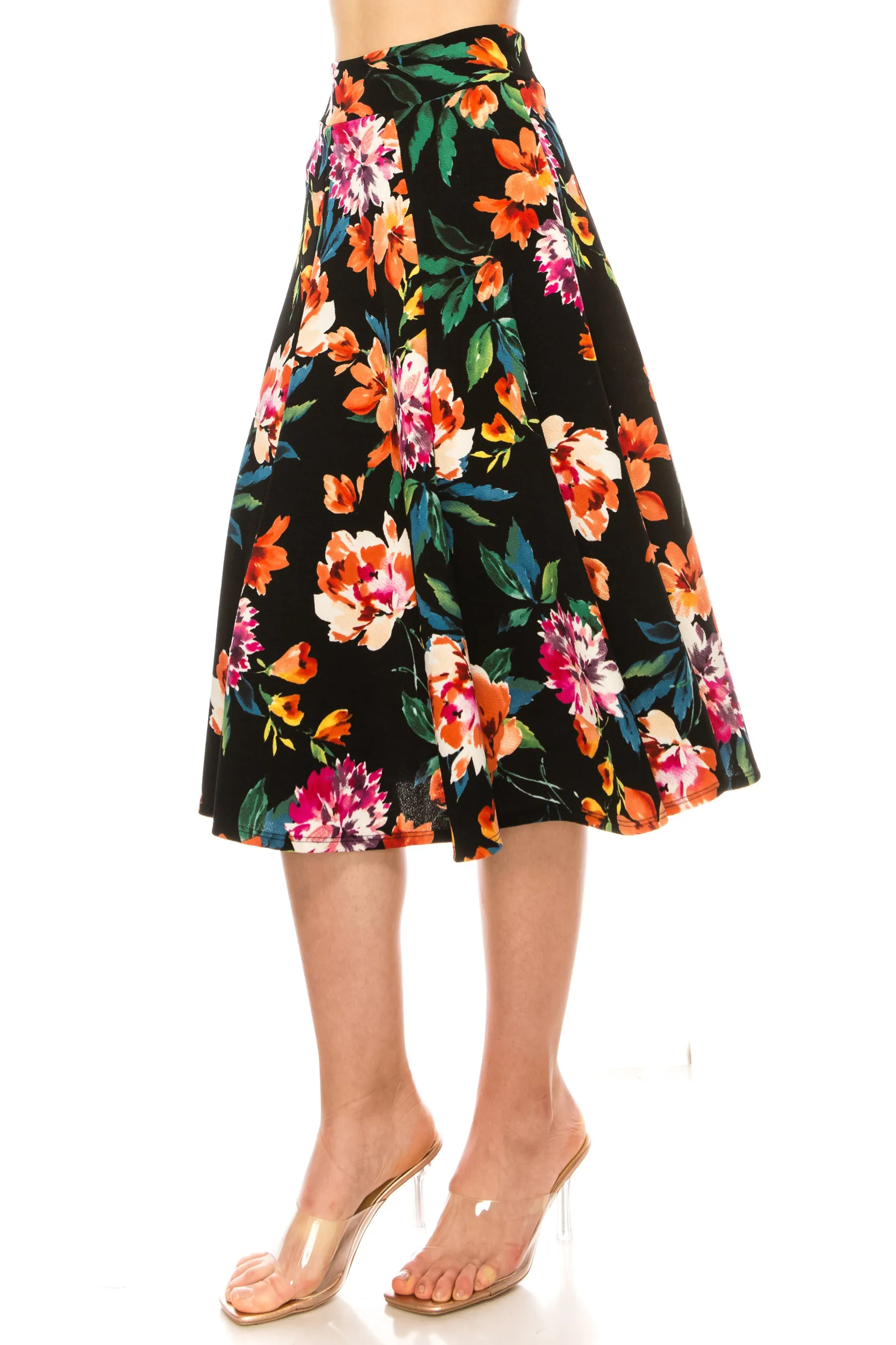 Women's Floral print A-line midi skirt