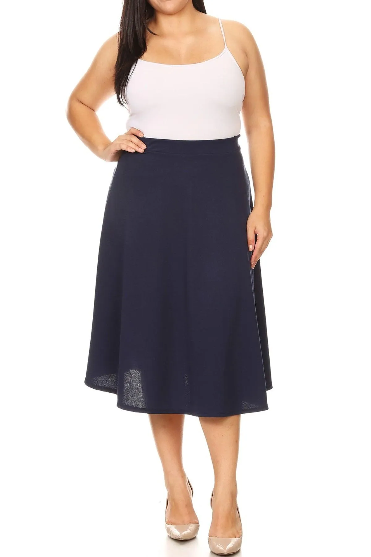 Women's Plus Size A-Line Casual Flared Elastic Band Solid Midi Skirt