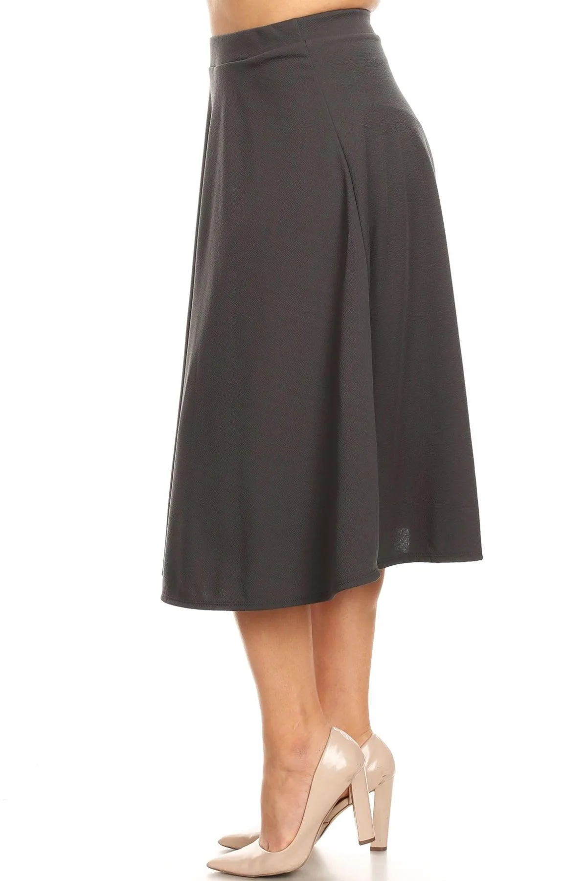 Women's Plus Size A-Line Casual Flared Elastic Band Solid Midi Skirt