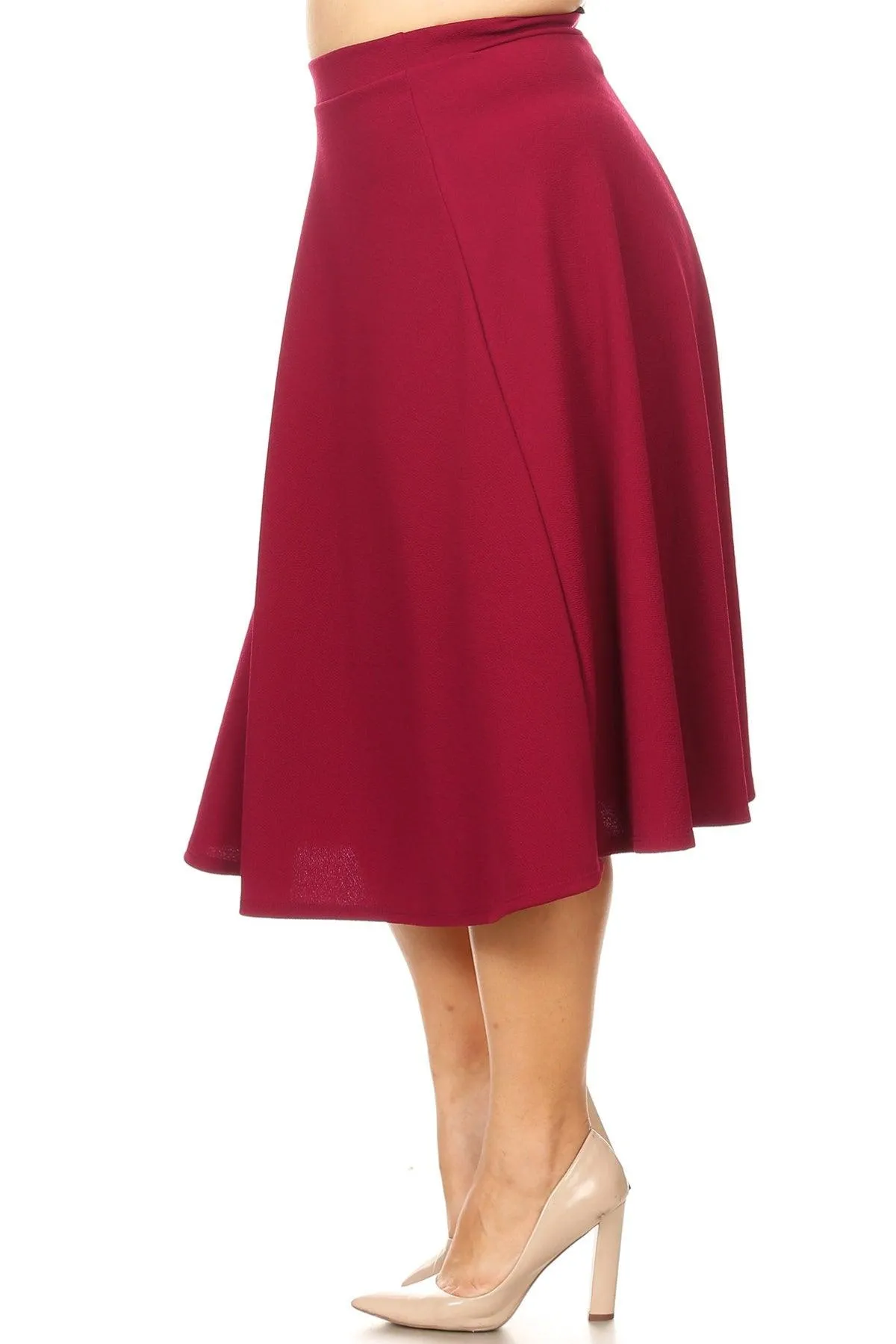 Women's Plus Size A-Line Casual Flared Elastic Band Solid Midi Skirt