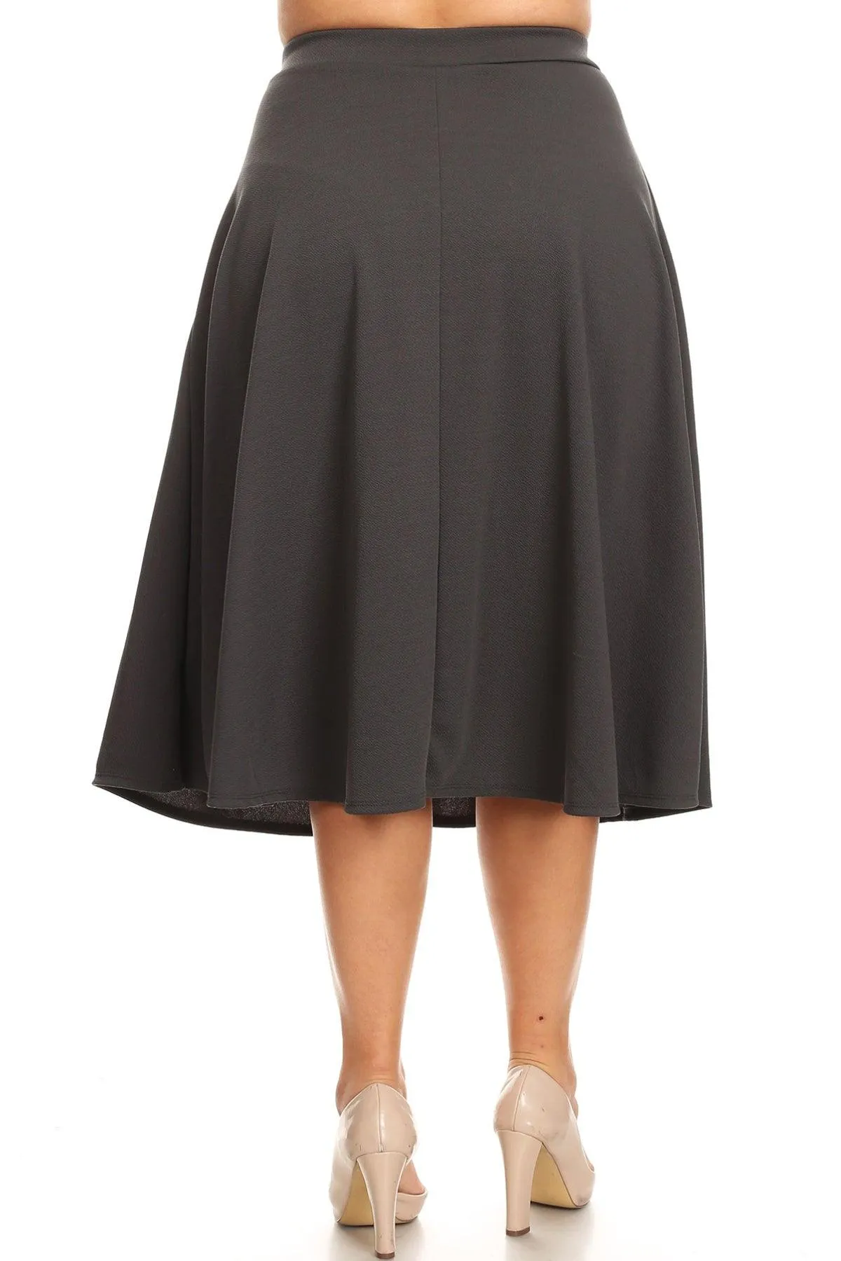 Women's Plus Size A-Line Casual Flared Elastic Band Solid Midi Skirt