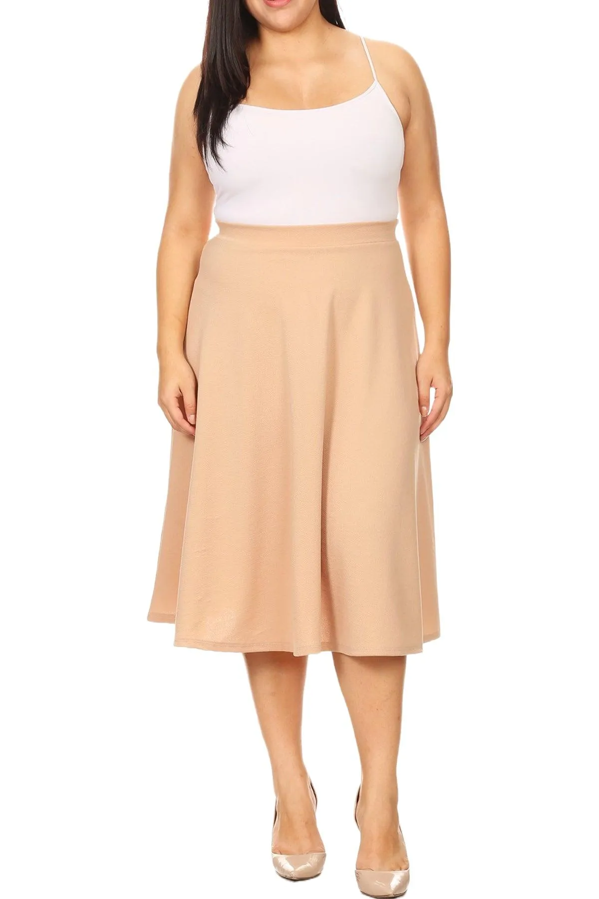 Women's Plus Size A-Line Casual Flared Elastic Band Solid Midi Skirt