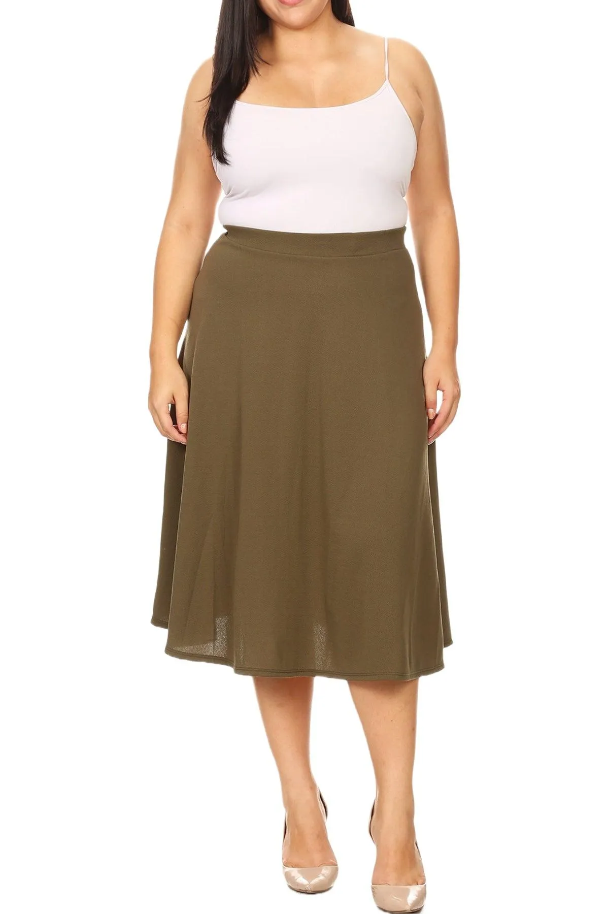 Women's Plus Size A-Line Casual Flared Elastic Band Solid Midi Skirt