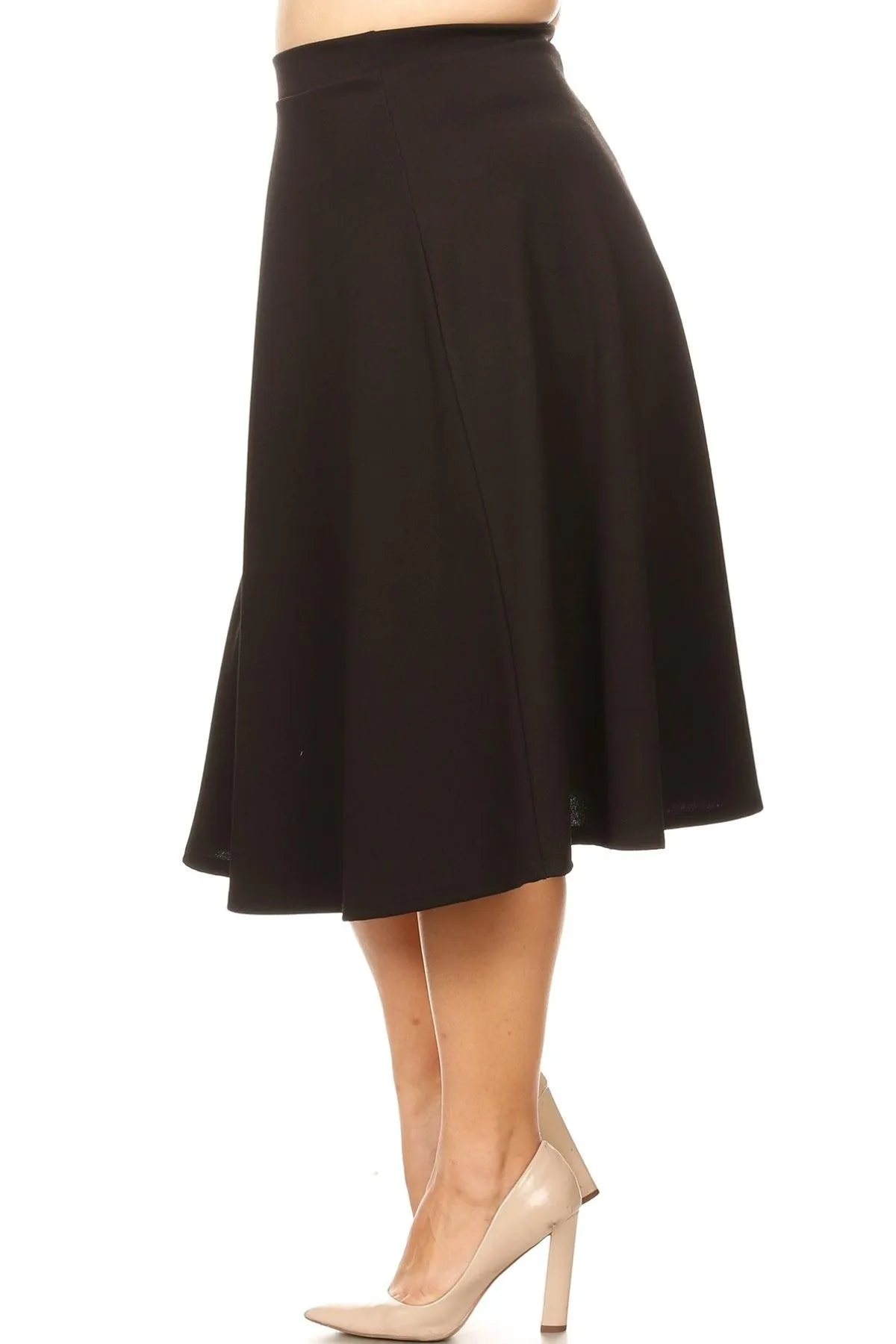 Women's Plus Size A-Line Casual Flared Elastic Band Solid Midi Skirt