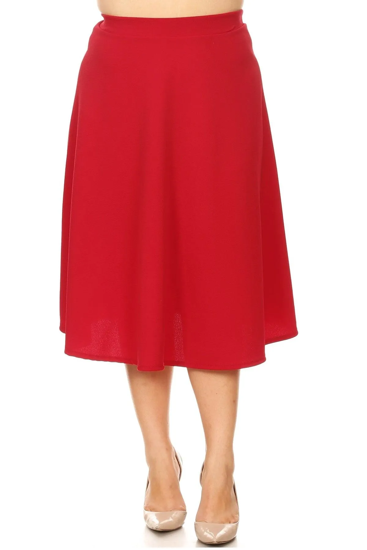 Women's Plus Size A-Line Casual Flared Elastic Band Solid Midi Skirt