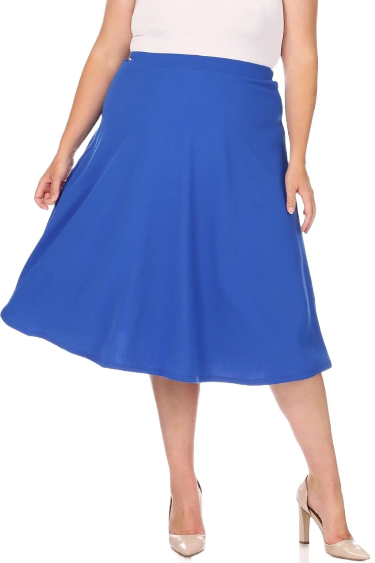 Women's Plus Size A-Line Casual Flared Elastic Band Solid Midi Skirt