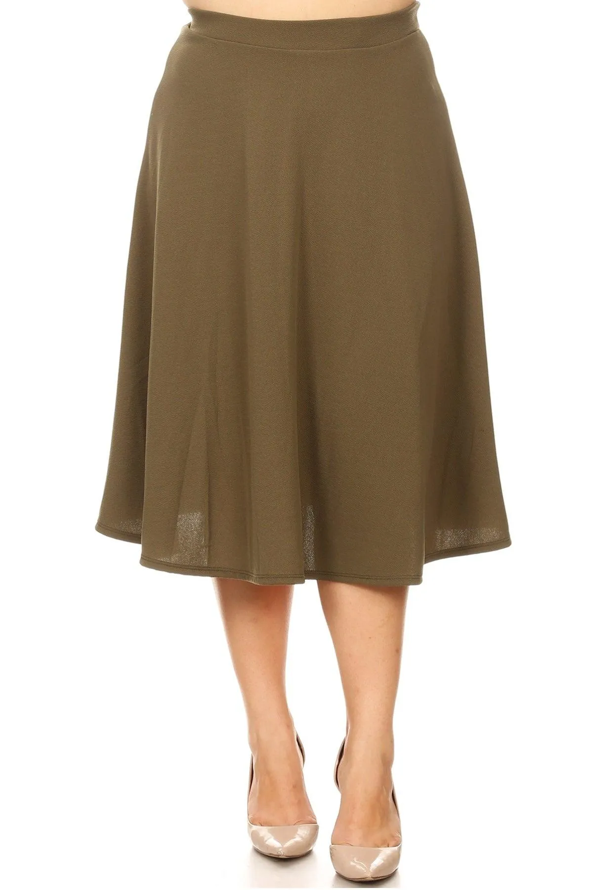 Women's Plus Size A-Line Casual Flared Elastic Band Solid Midi Skirt