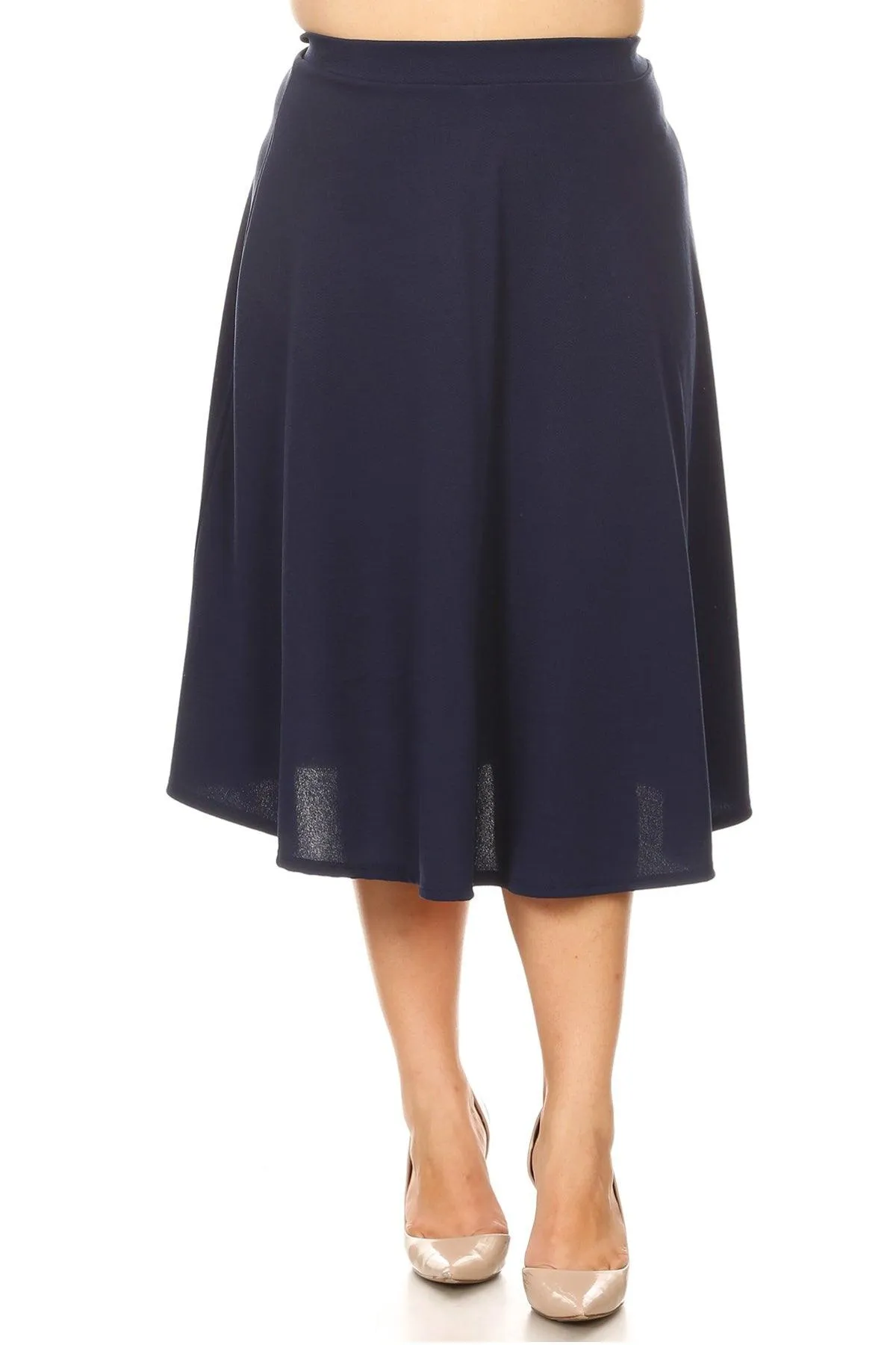 Women's Plus Size A-Line Casual Flared Elastic Band Solid Midi Skirt