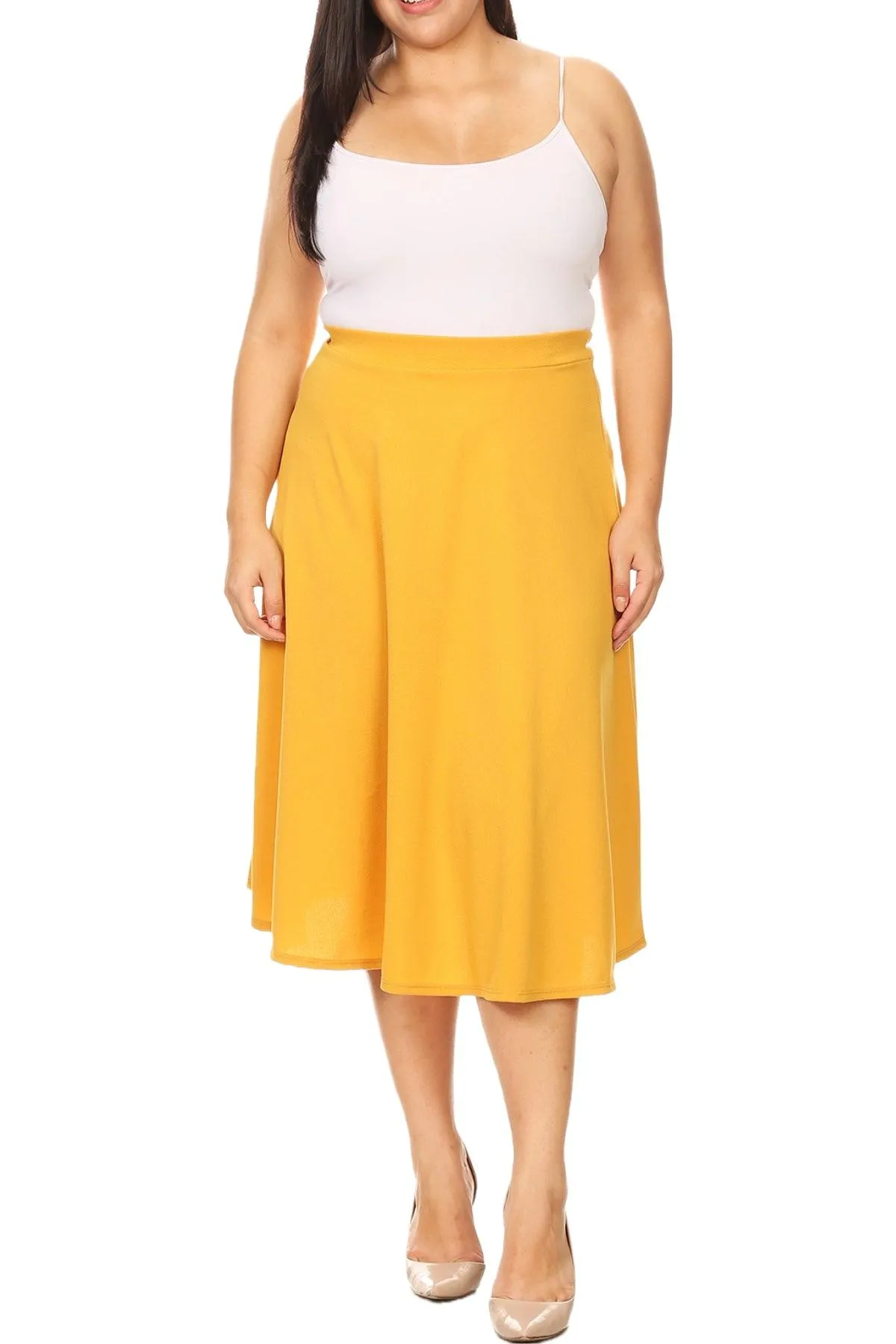 Women's Plus Size A-Line Casual Flared Elastic Band Solid Midi Skirt