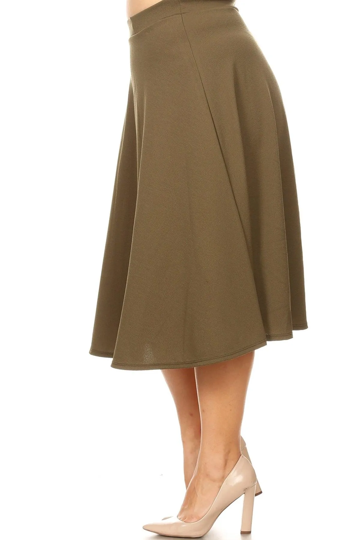 Women's Plus Size A-Line Casual Flared Elastic Band Solid Midi Skirt