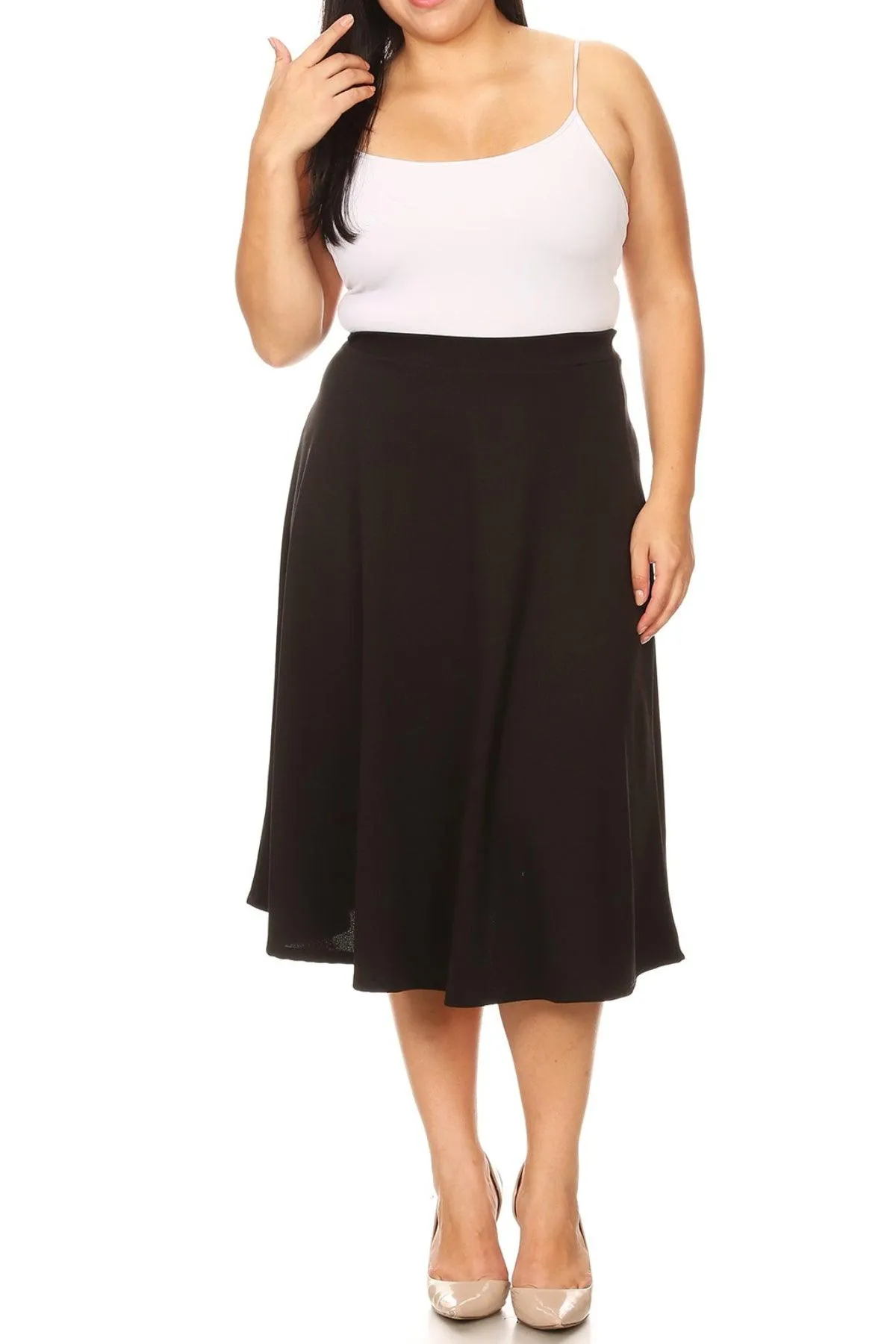 Women's Plus Size A-Line Casual Flared Elastic Band Solid Midi Skirt