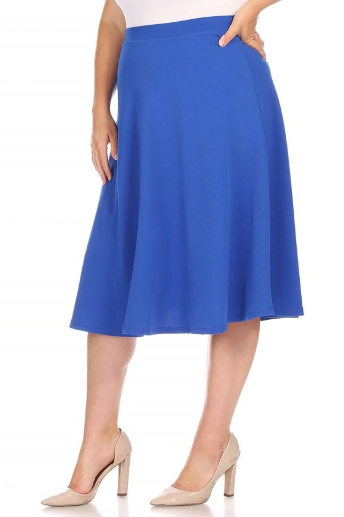 Women's Plus Size A-Line Casual Flared Elastic Band Solid Midi Skirt