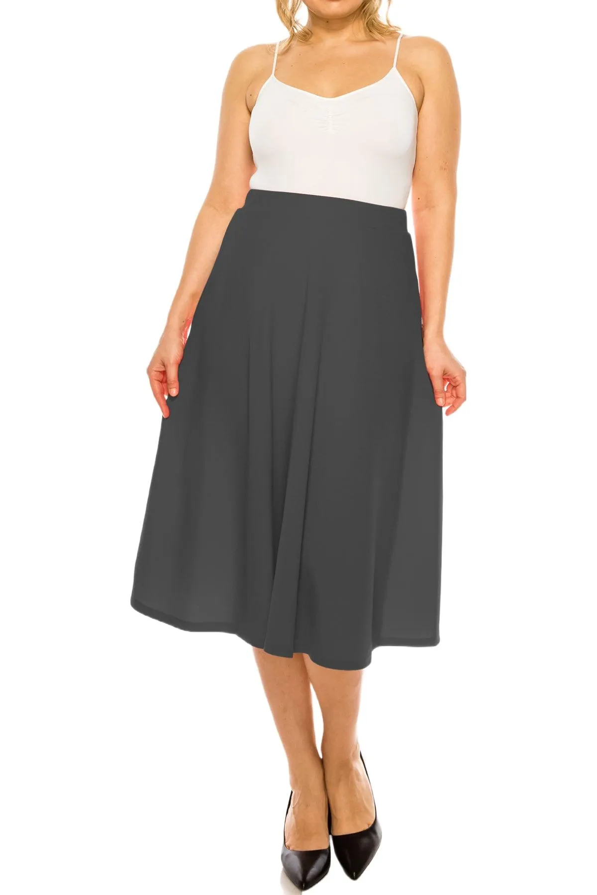 Women's Plus Size A-Line Casual Flared Elastic Band Solid Midi Skirt