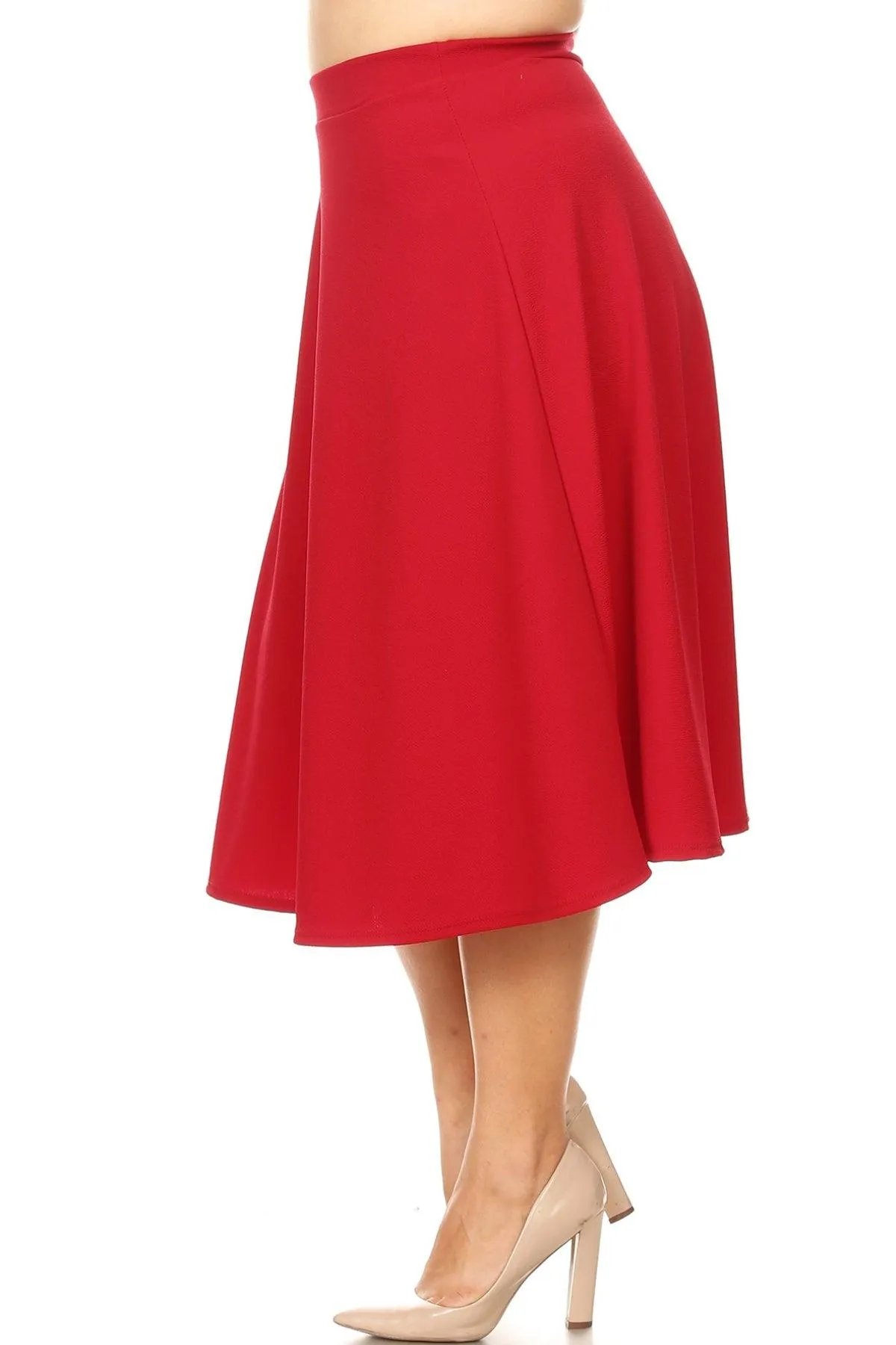 Women's Plus Size A-Line Casual Flared Elastic Band Solid Midi Skirt