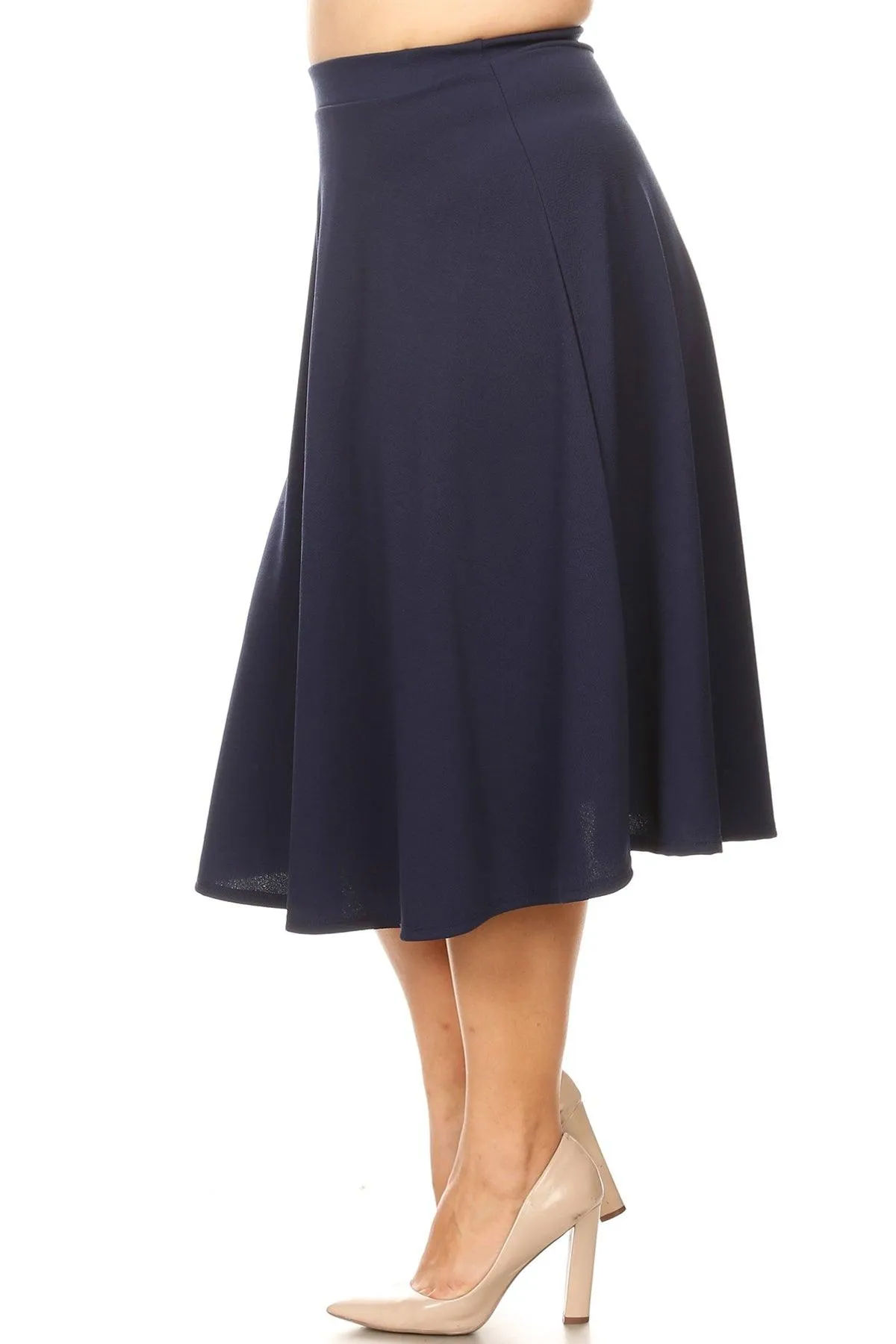 Women's Plus Size A-Line Casual Flared Elastic Band Solid Midi Skirt