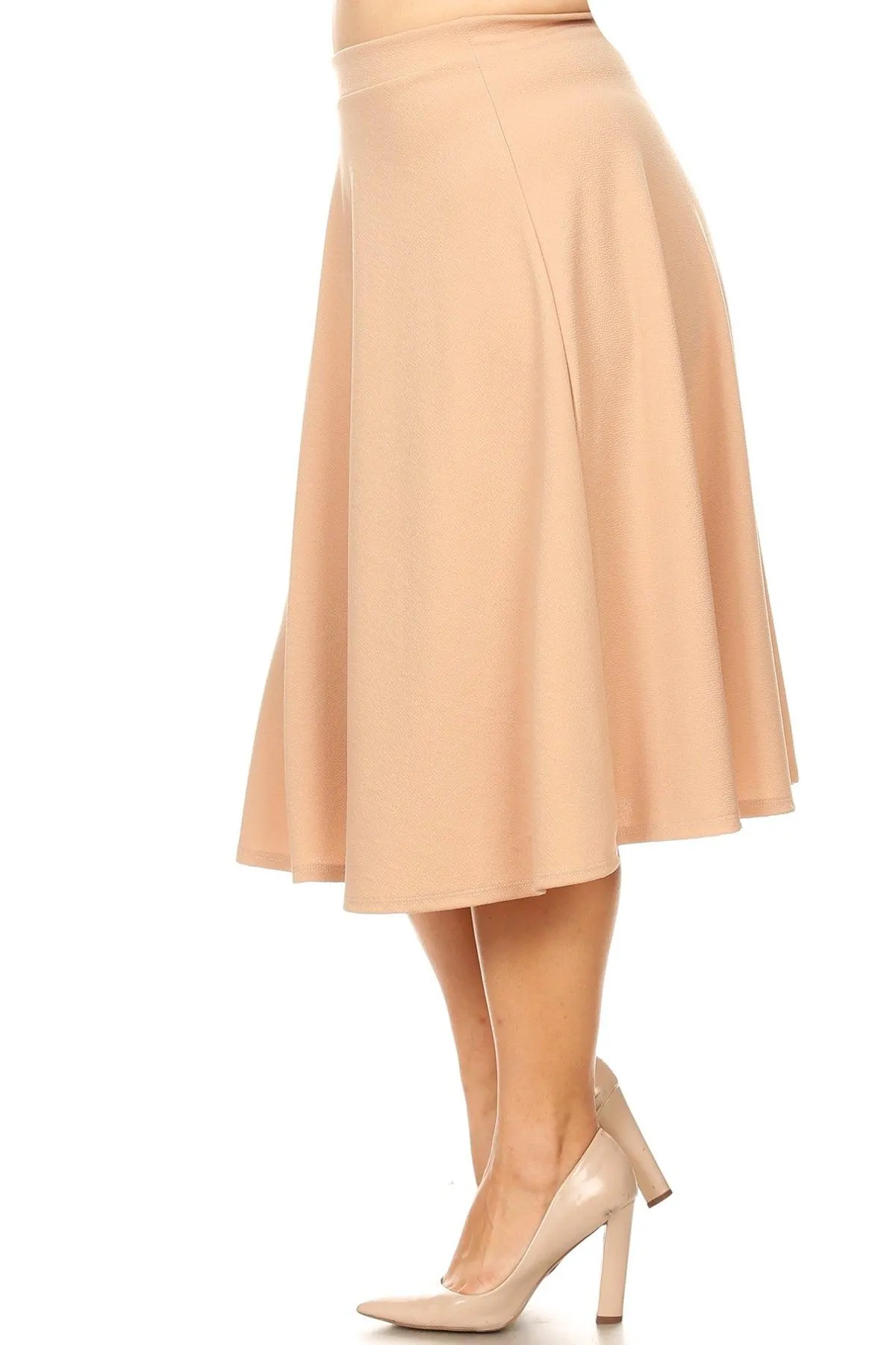 Women's Plus Size A-Line Casual Flared Elastic Band Solid Midi Skirt