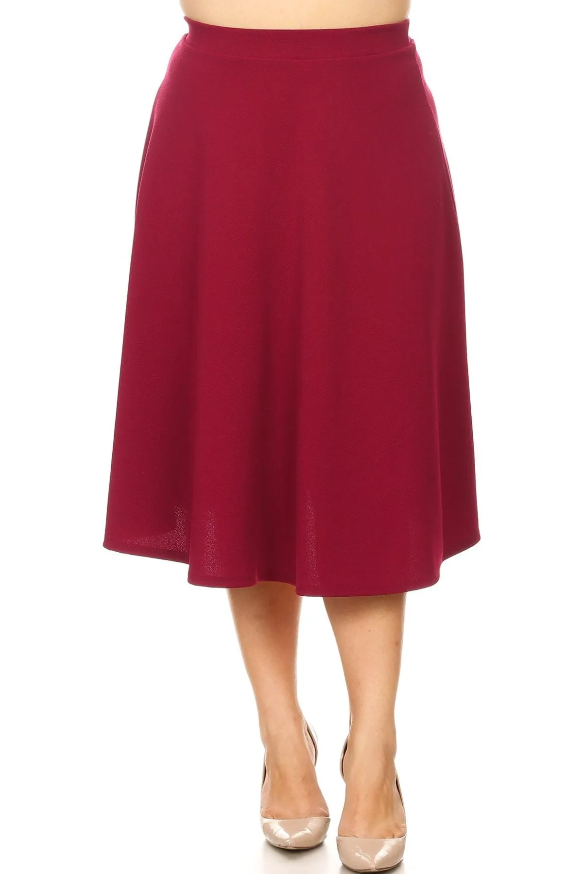 Women's Plus Size A-Line Casual Flared Elastic Band Solid Midi Skirt