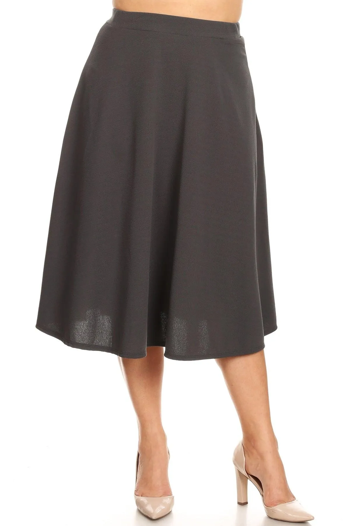 Women's Plus Size A-Line Casual Flared Elastic Band Solid Midi Skirt