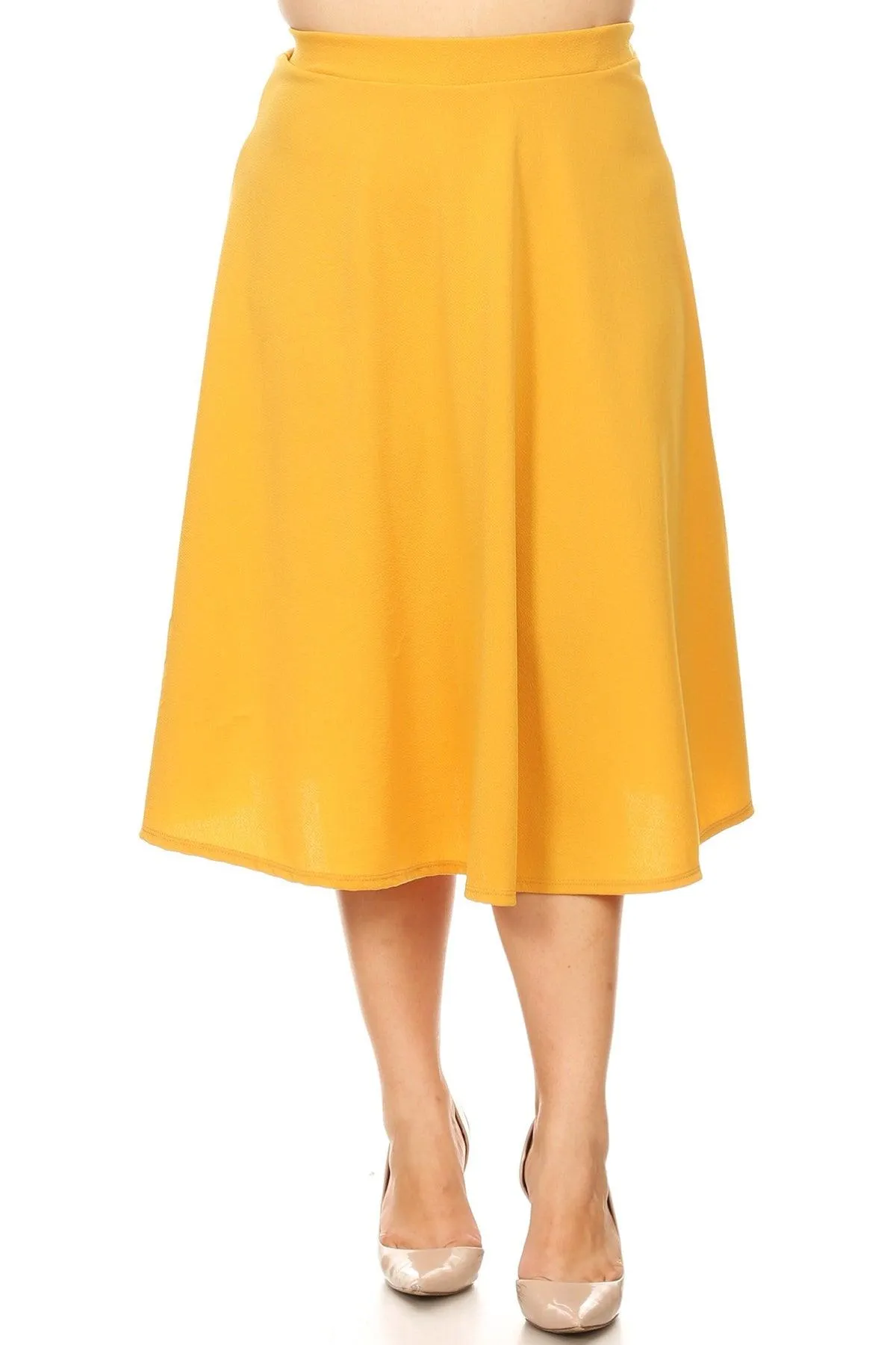 Women's Plus Size A-Line Casual Flared Elastic Band Solid Midi Skirt