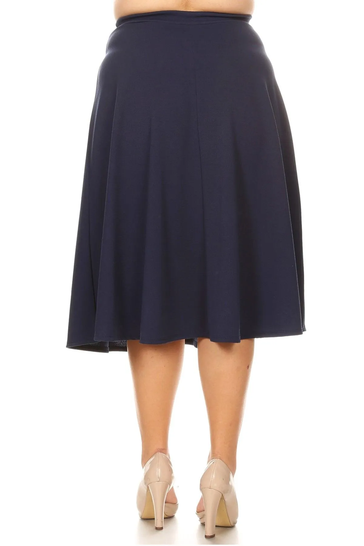 Women's Plus Size A-Line Casual Flared Elastic Band Solid Midi Skirt