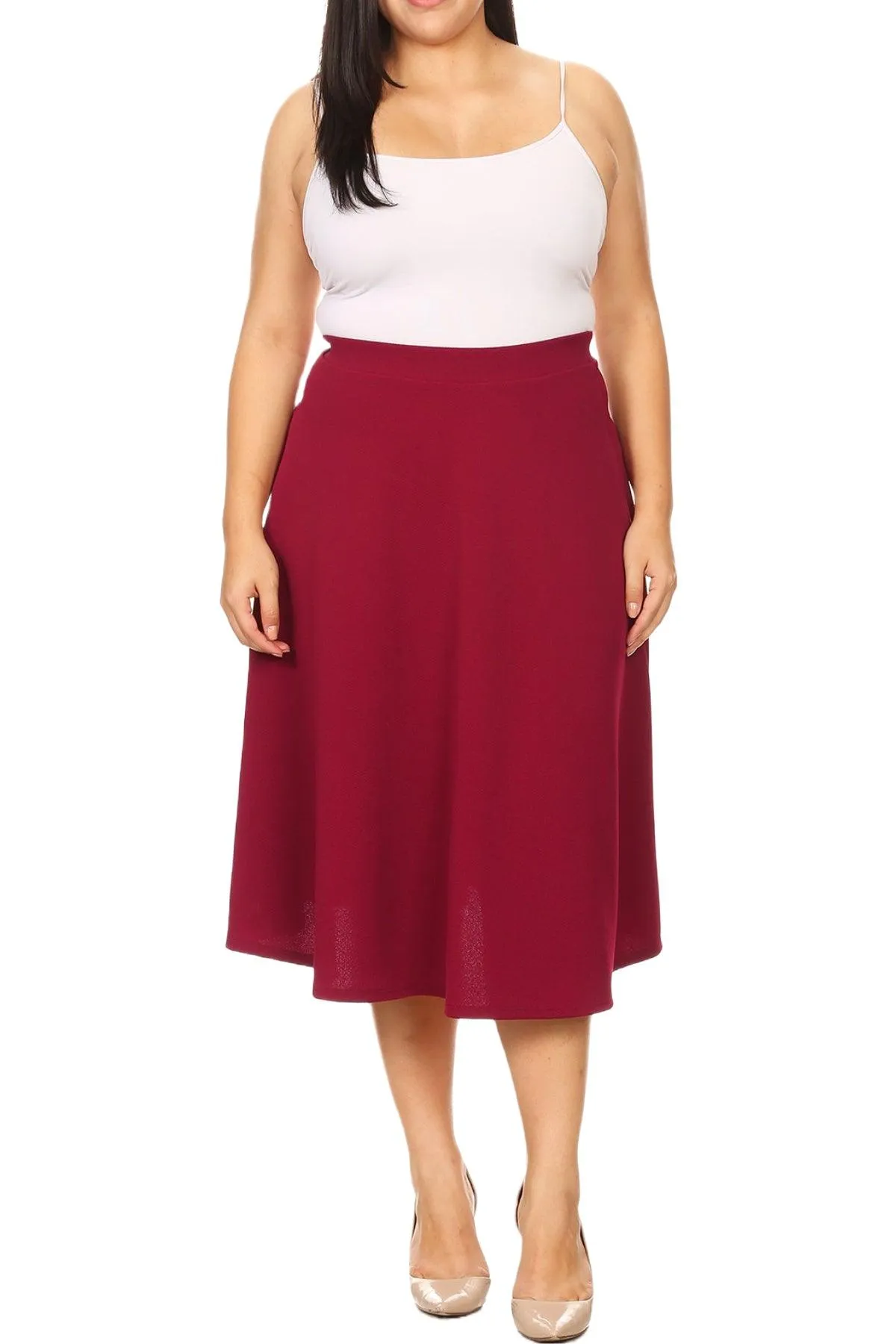 Women's Plus Size A-Line Casual Flared Elastic Band Solid Midi Skirt