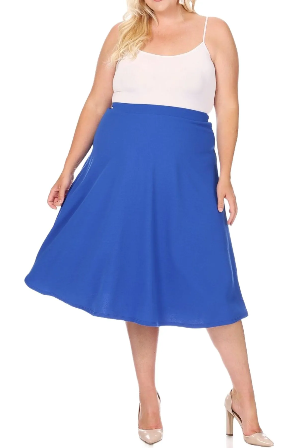 Women's Plus Size A-Line Casual Flared Elastic Band Solid Midi Skirt