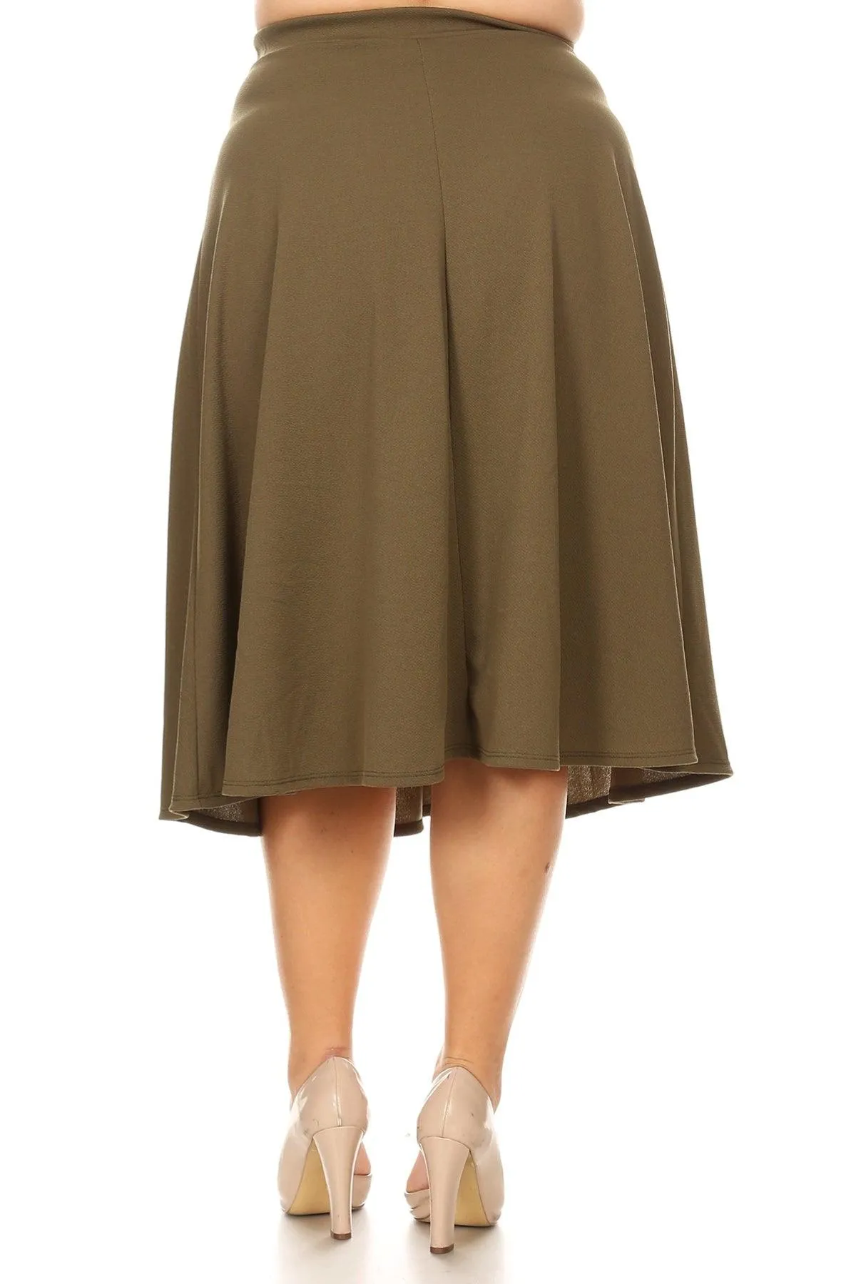 Women's Plus Size A-Line Casual Flared Elastic Band Solid Midi Skirt