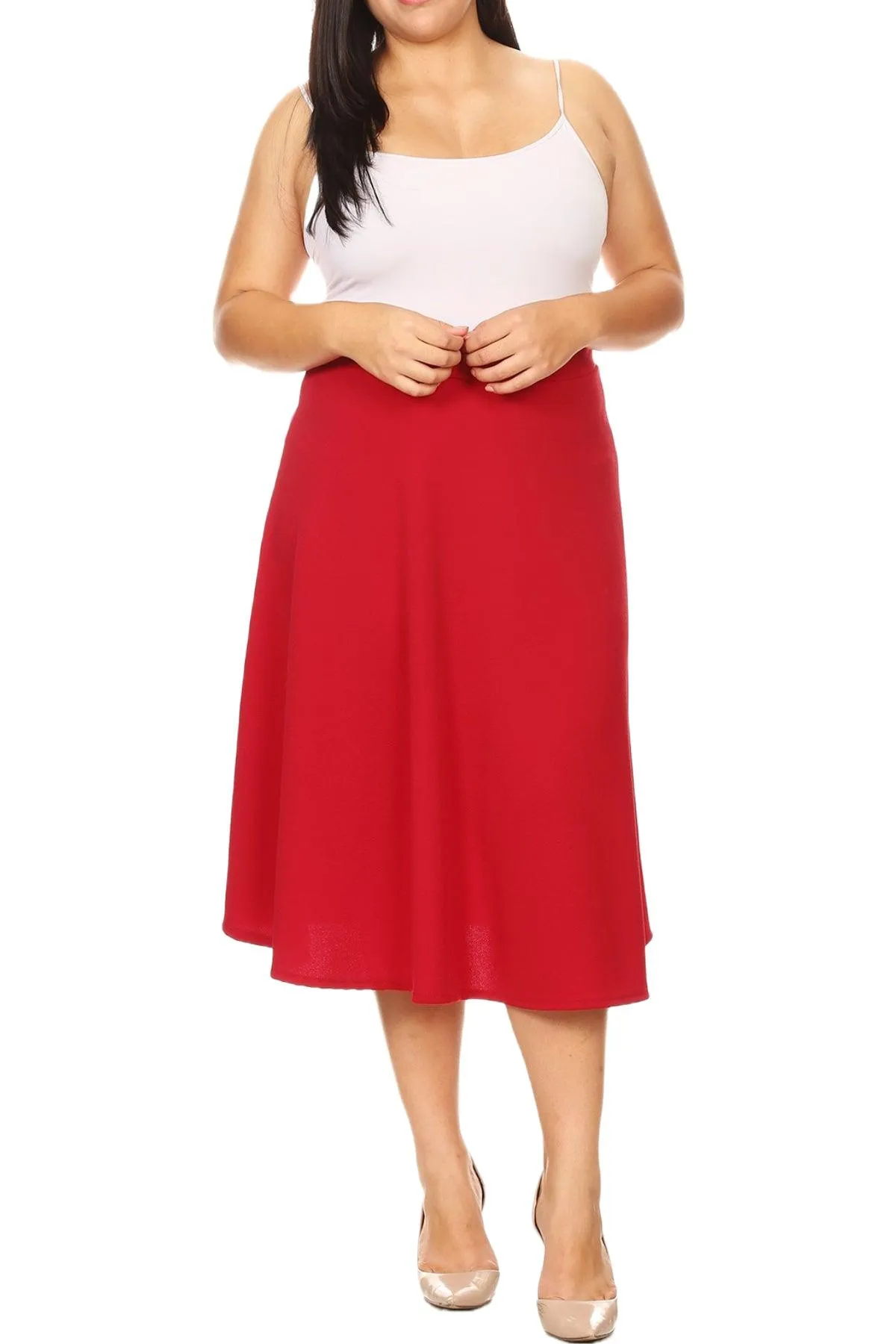 Women's Plus Size A-Line Casual Flared Elastic Band Solid Midi Skirt