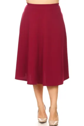 Women's Plus Size A-Line Flared Midi Skirt - Casual Solid with Elastic Band