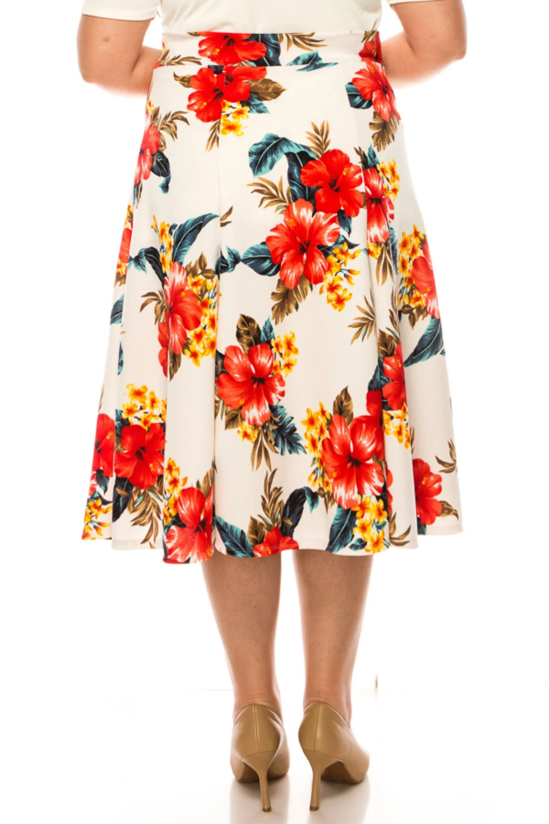 Women's Plus Size Classic Floral Print Flared Lightweight Midi A-line Skirt