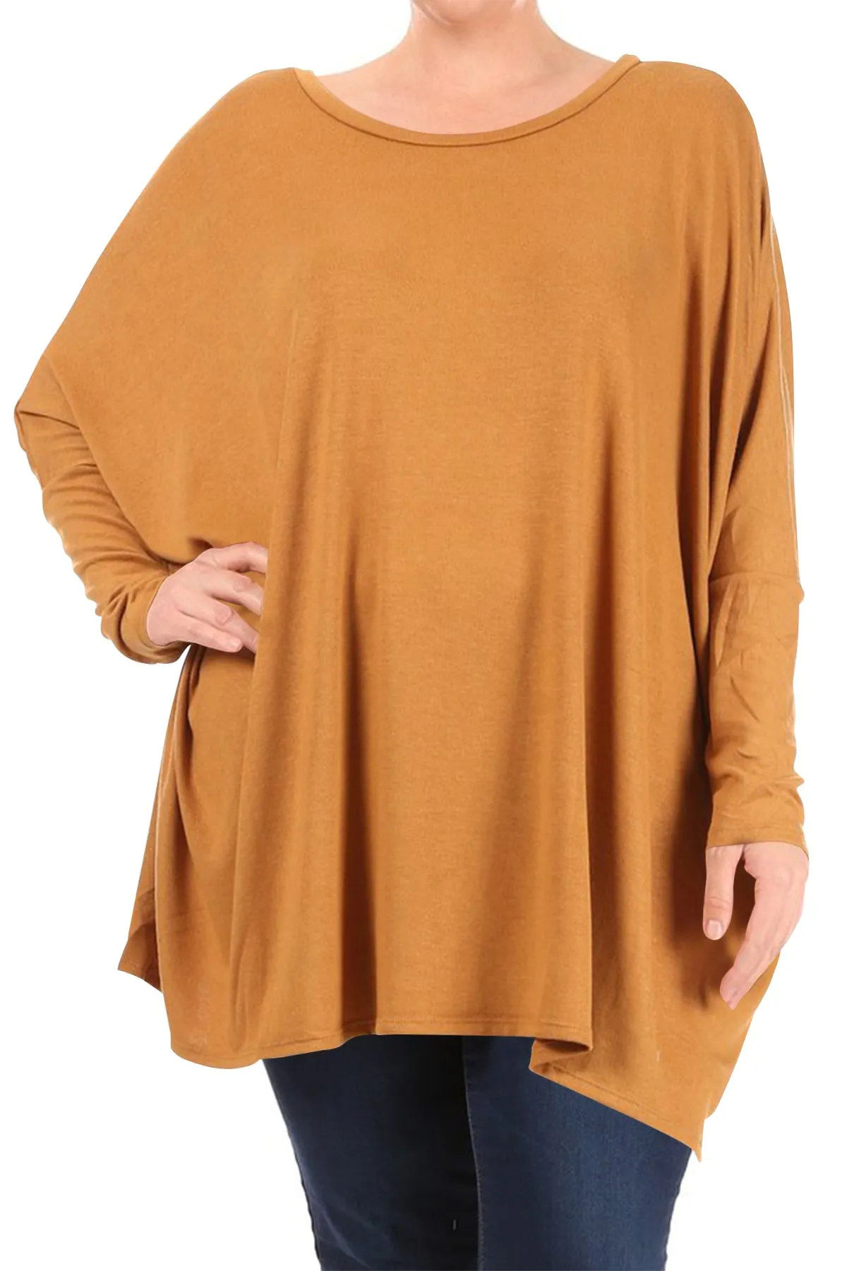 Women's Plus Size Oversized Long Sleeve A-Line Casual Solid Relaxed T-Shirt Tunic Top