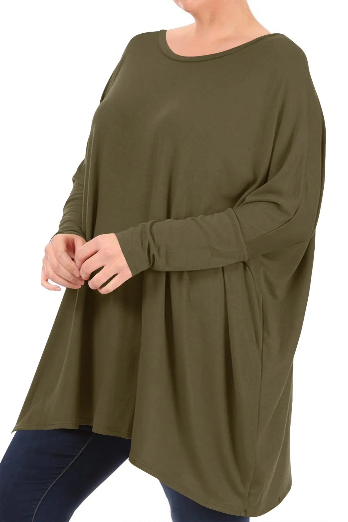 Women's Plus Size Oversized Long Sleeve A-Line Casual Solid Relaxed T-Shirt Tunic Top