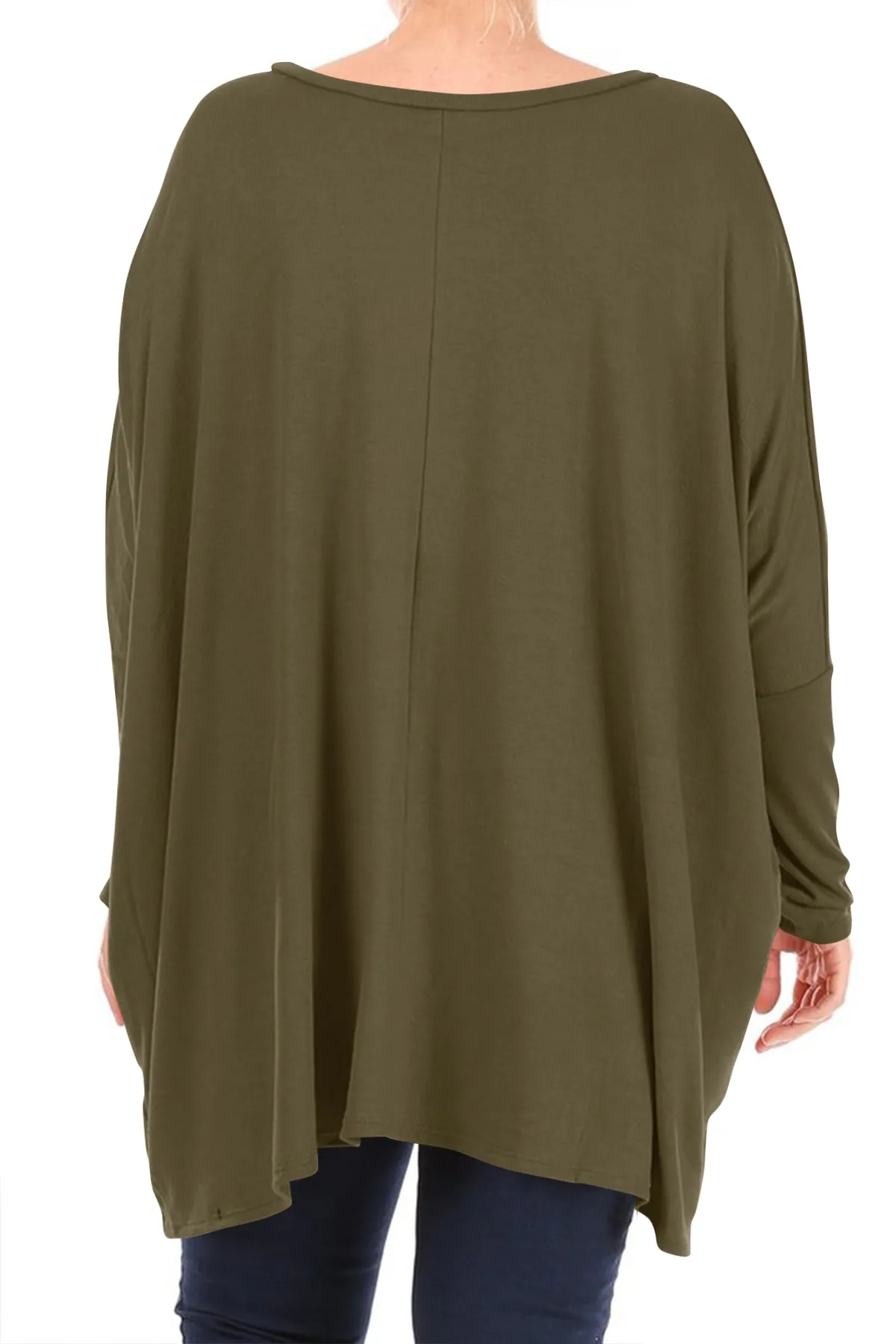 Women's Plus Size Oversized Long Sleeve A-Line Casual Solid Relaxed T-Shirt Tunic Top