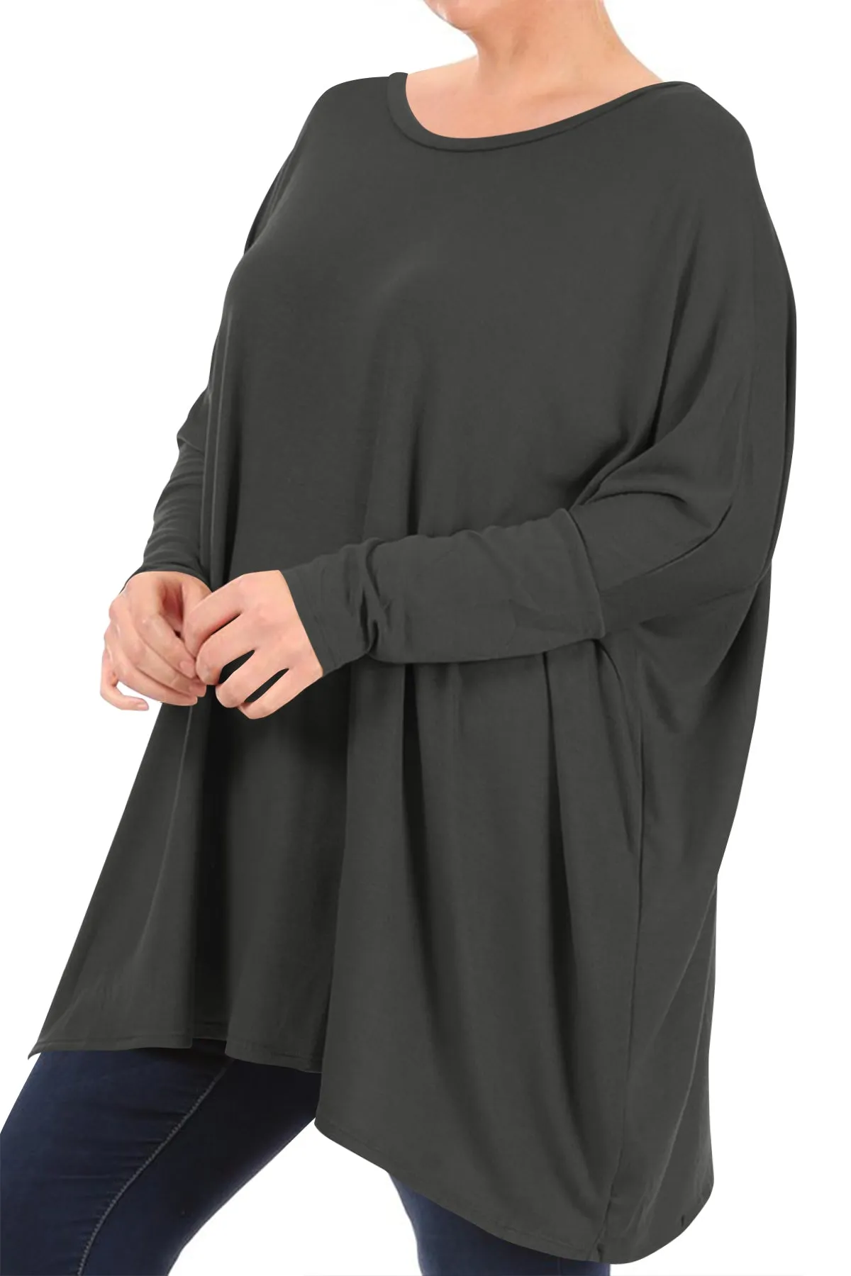 Women's Plus Size Oversized Long Sleeve A-Line Casual Solid Relaxed T-Shirt Tunic Top