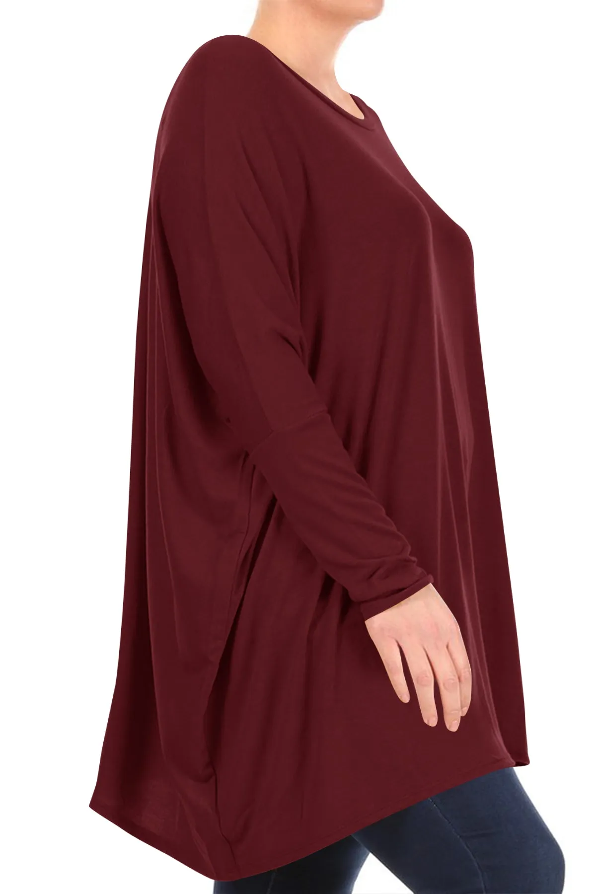 Women's Plus Size Oversized Long Sleeve A-Line Casual Solid Relaxed T-Shirt Tunic Top