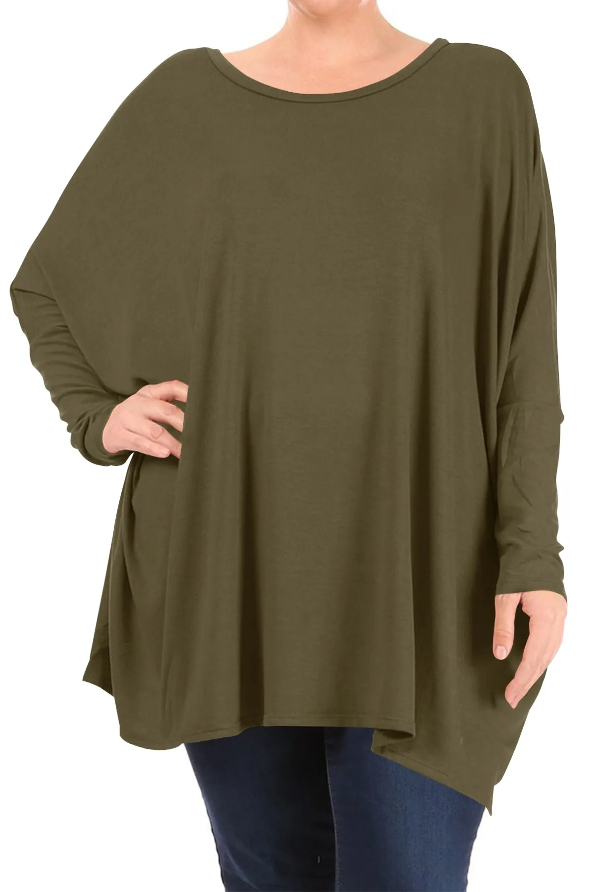 Women's Plus Size Oversized Long Sleeve A-Line Casual Solid Relaxed T-Shirt Tunic Top